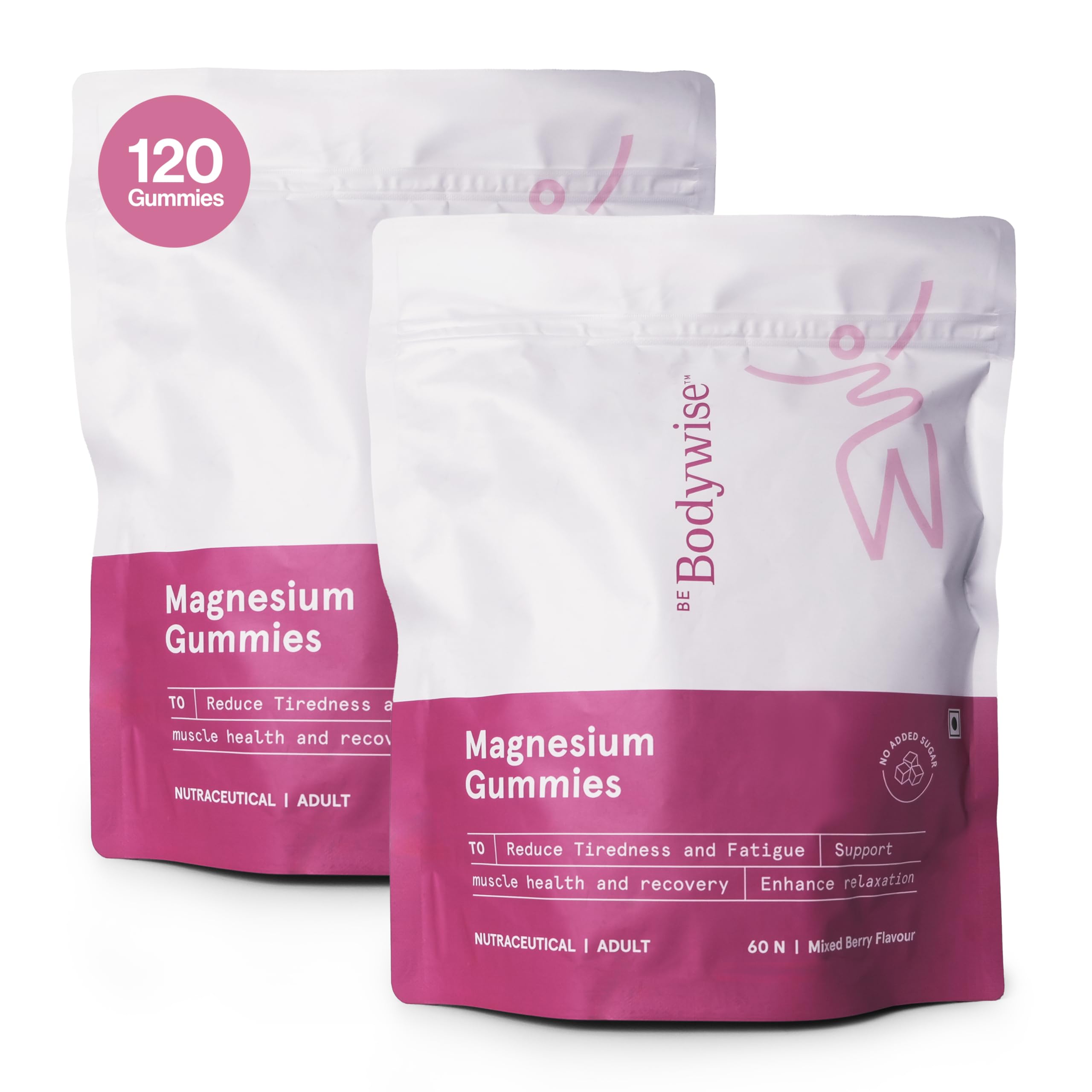 Be Bodywise 5 in 1 Magnesium Glycinate Supplement Gummies For Improved Sleep | 60 Days Pack | 400 mg Magnesium Glycinate with Malate and other Salts Complex | Higher Absorption Relieves Stress, Supports Muscle Recovery & Bone Health | Non Habit Forming