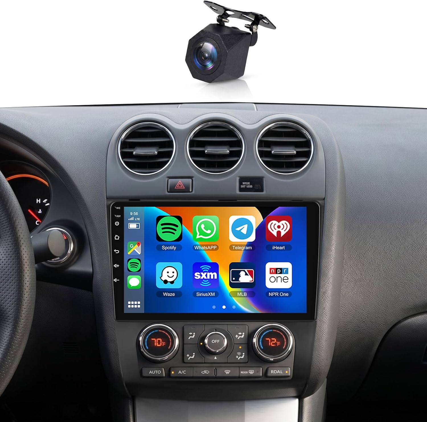 5G WiFi 9 Inch Car Stereo for Nissan Altima 2008 2009 2010 2011 2012 Auto A/C Only Wireless CarPlay Android Auto HD Touch Screen Android Car Radio Bluetooth GPS 1080P Backup Camera FM/SWC