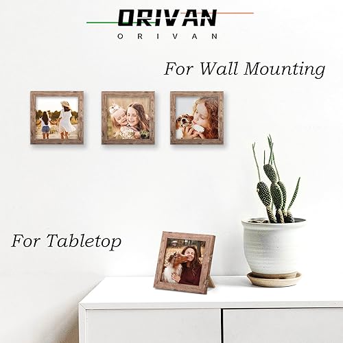 Miniatura 4 de Portarretratos de madera de 4 x 4 pulgadas, marco de fotos cuadrado marrón envejecido para decoración de pared y mesa