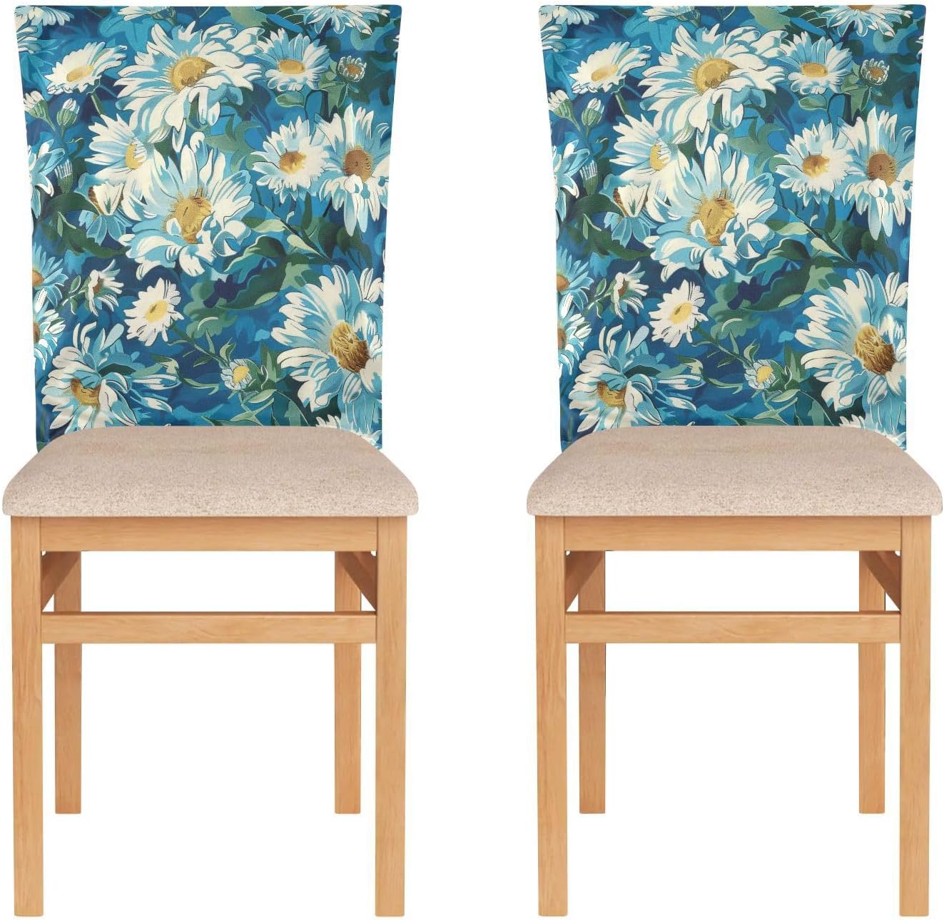 ALAZA Daisy Flowers in Vintage Style Chair Back Cover Set of 6, Washable Reusable Removable Chair Slipcovers Decorative Chair Cover for Home Kitchen Wedding Party