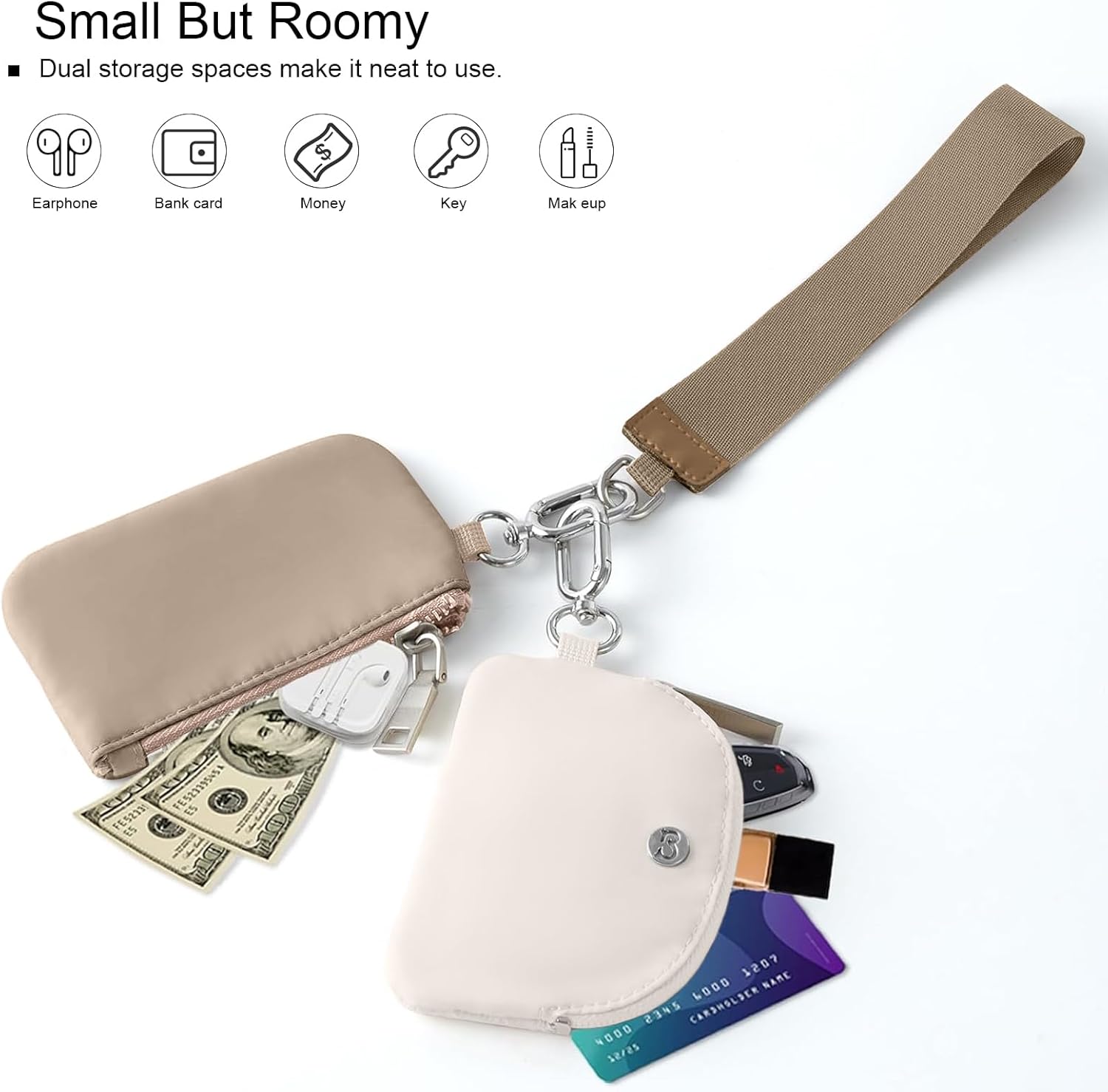 Babysun Mini Zip Around Dual Pouch Wristlet With 2 Straps Wristlet Keychain Wallet for Women Coin Purse Small Cute for Teen Girl - Image 3