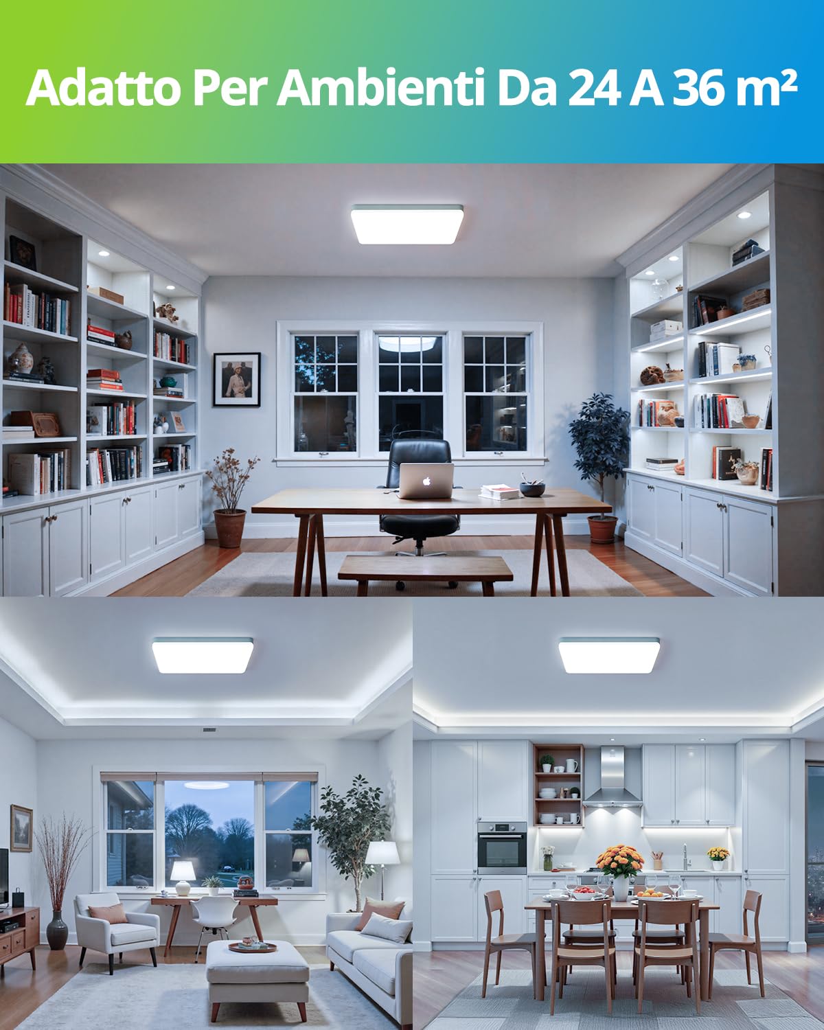 Yafido Plafoniera LED Soffitto Bagno 48W Pannello Plafoniere Cucina Lampada Interni, 4320LM Bianco Freddo 6500K IP44 Illuminazione Quadrata Ceiling Light Camera da Letto Ultra Slim Luce Scale 30CM