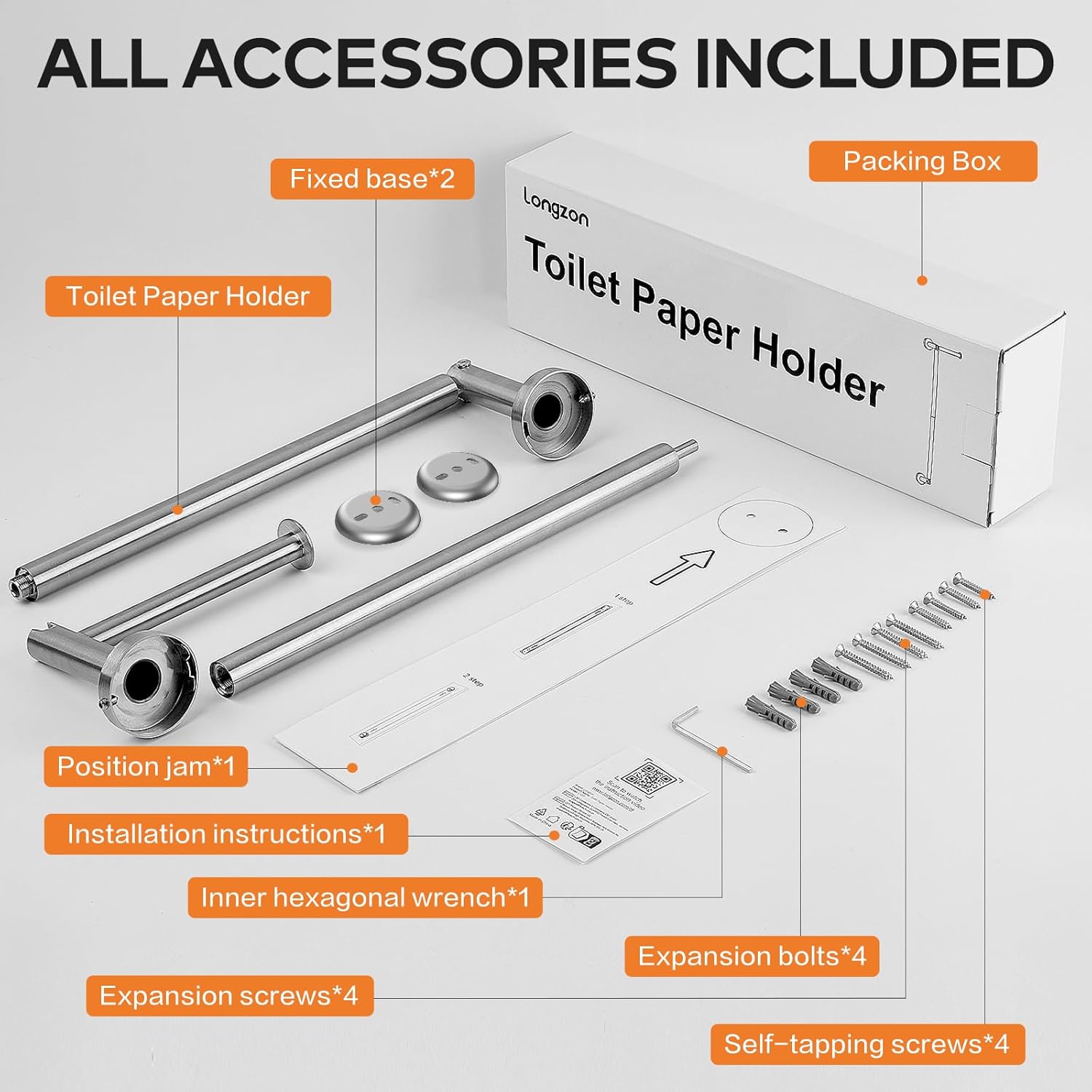 Longzon Toilet Paper Holder Wall Mount, Modern Silver Bathroom Toilet Paper Roll Holder for 6 Rolls Tissue with Storage, Premium SUS304 Stainless Steel Rustproof with Reserve for Bathroom, Washroom