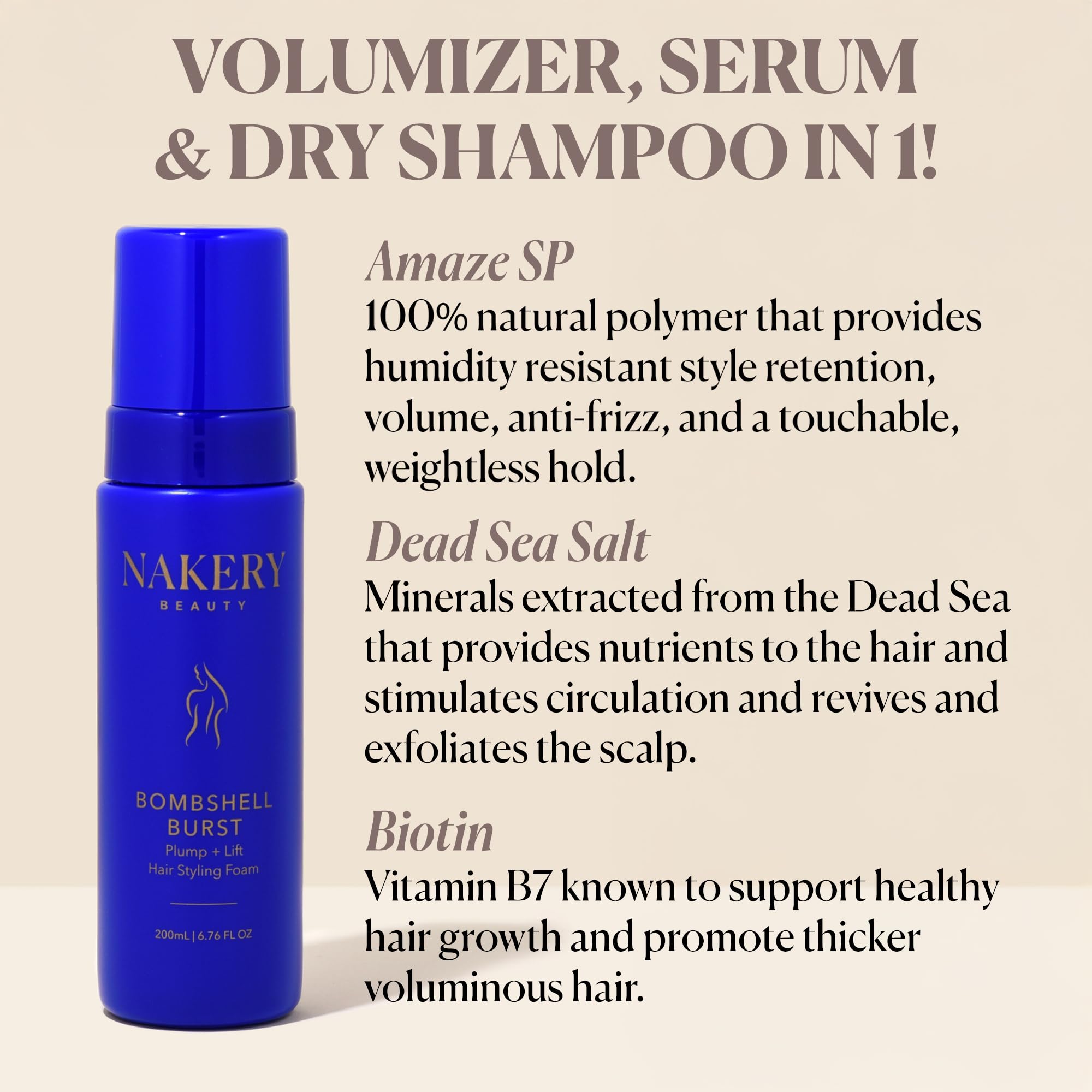 Nakery Bombshell Burst Hair Foam - Hair Mousse for Hair Styling - Volumizing Mousse for Curly Hair & Straight Hair with Biotin, Keratin & Panthenol - Hair Foaming Mousse for All Hair Types