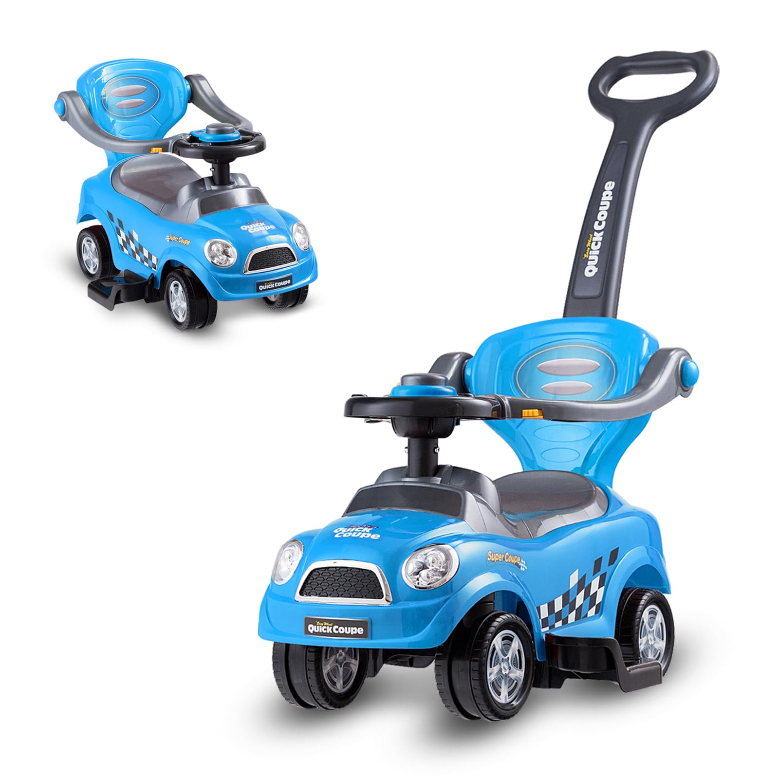 DREAMADE Voiture Enfant Porteur avec Barre de Sécurité Amovible & Anti-Basculement, pour 2-6 Ans (Bleu)