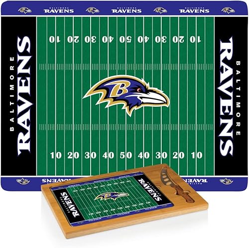 Vista 55 de PICNIC TIME NFL Football Field Icon - Juego de tabla de cortar y cuchillos con parte superior de vidrio, (Parawood y bambú)