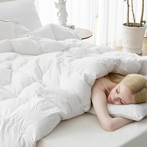 Miniatura 6 de Syalife Edredón de plumas tamaño Queen, relleno de edredón para todas las estaciones con relleno esponjoso de 46 onzas, lujosos edredones de ropa de