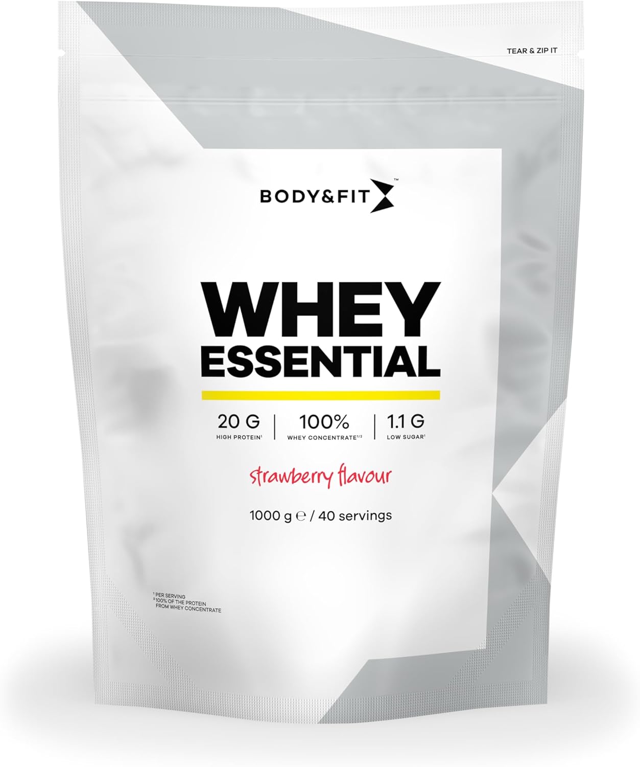 Body & Fit Whey Essential Whey Protein Spieropbouw en Herstel, Proteine Poeder 100% Whey Eiwitconcentraat – Aardbei – 1000 gram