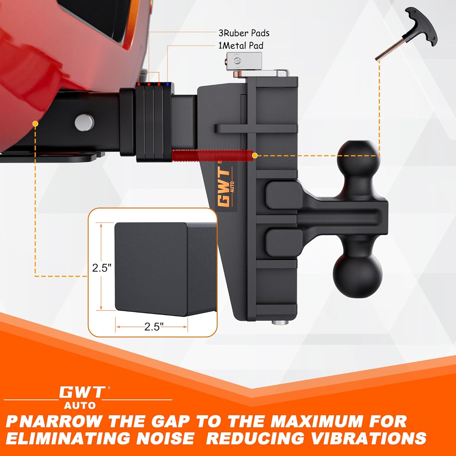 Dual-Ball Adjustable Trailer Hitch(2&2-5/16), Fits 2.5-Inch Receiver, 6 Inch Drop/Rise Drop Cushioned Hitch, 28,000 LBS GTW-Tow Hitch for Truck, Solid Ball Mount, Black, Heavy Duty