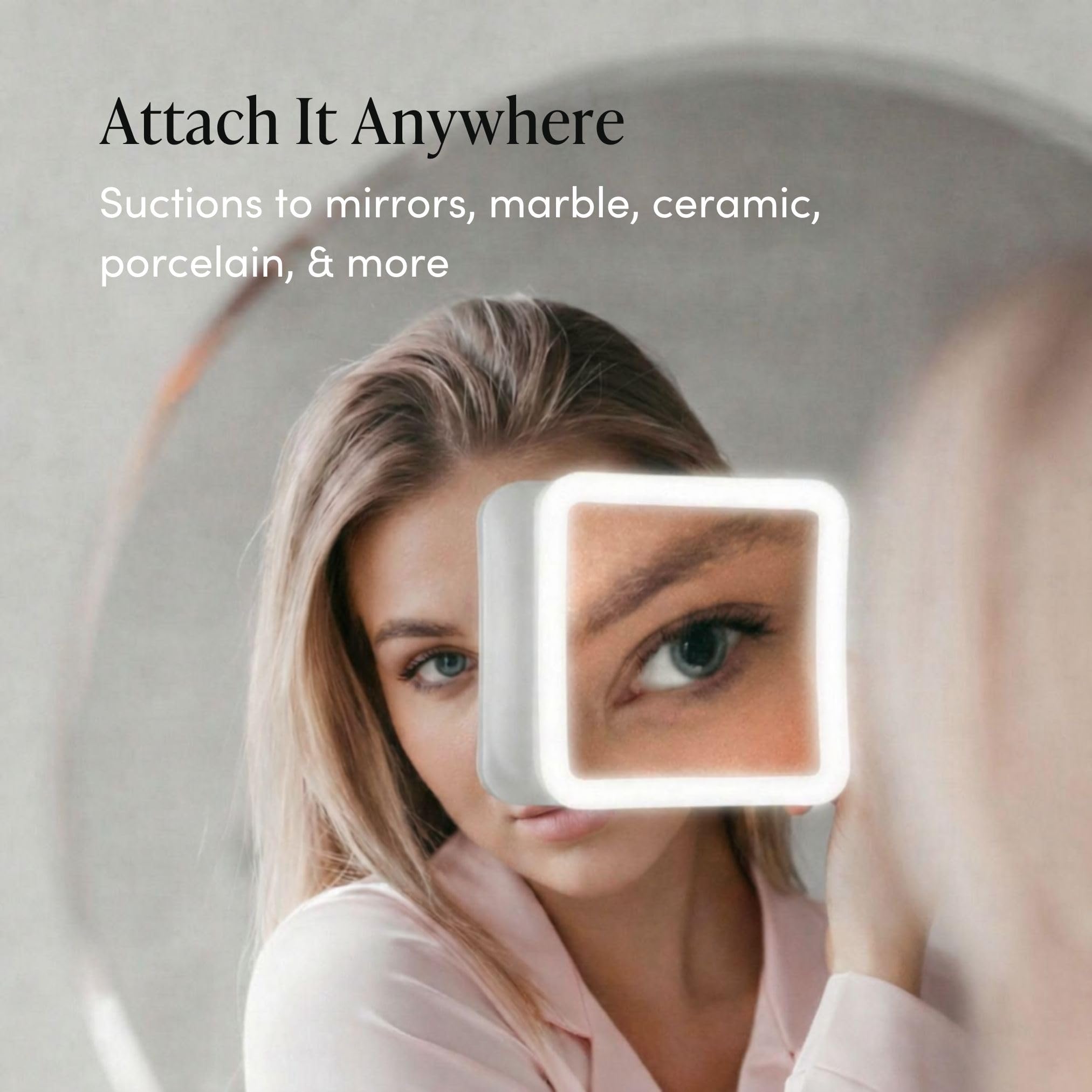 Fancii Miroir de maquillage grossissant x 20 avec lumières LED, rechargeable, zoom élevé | Grand miroir de voyage éclairé de 17,8 cm pour coiffeuse et salle de bain, intensité variable, 3 réglages de