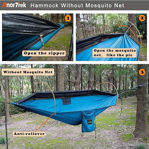 Miniatura 5 de AnorTrek Hamacas profesionales para acampar con mosquitera, dobles ligeras para acampar, senderismo y mochilero  Incluye dos correas de árbol de 10