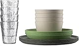 Koziol Connect Geschirr Set Bergen 16-teilig aus Organic Bio-Circular in der Farbe Nature Desert Sand-Grey-Nature Green, Maße: 25,7cm x 25,7cm x 29cm, 7878279