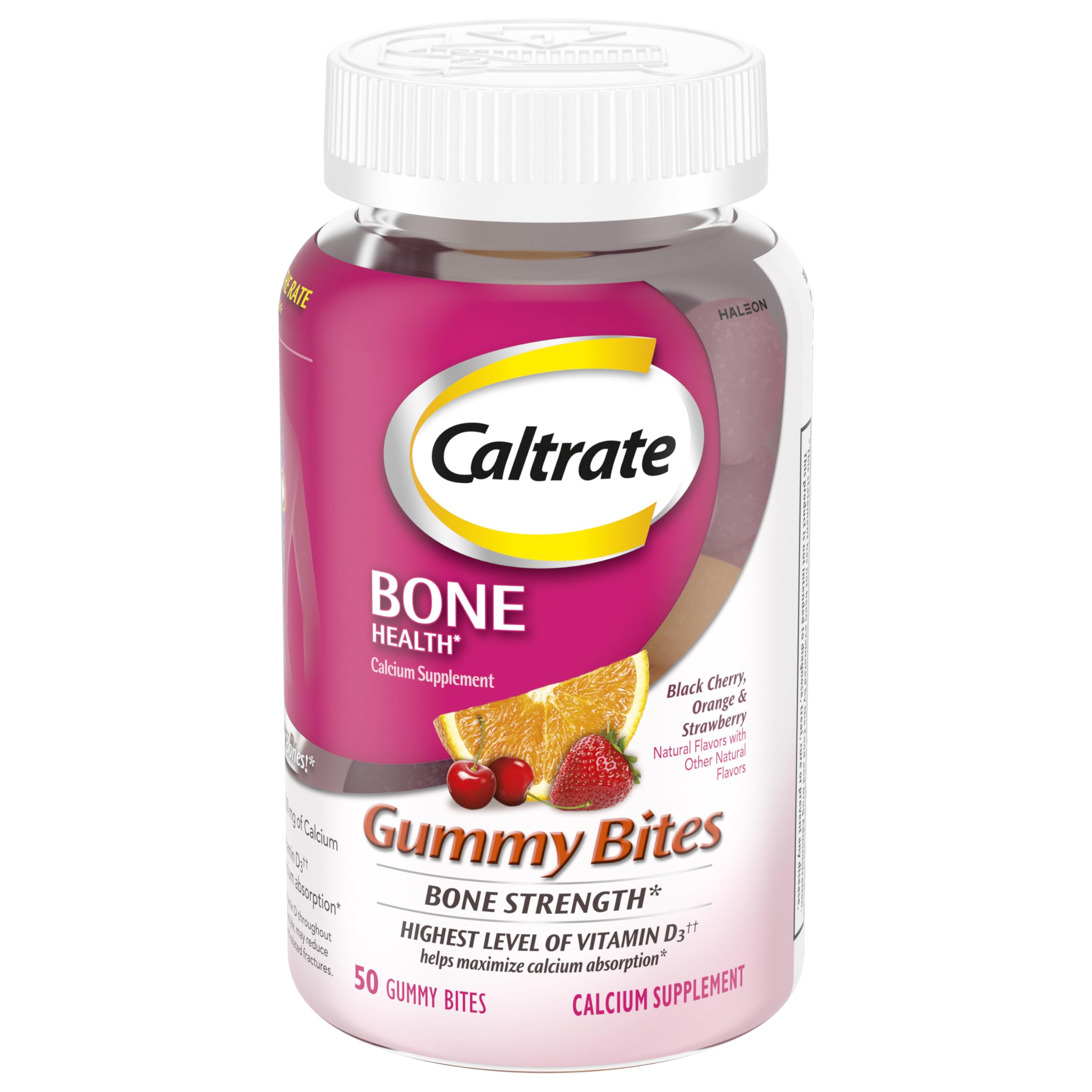 Caltrate Gummy Bites 500 mg Calcium and Vitamin D Supplement, Black Cherry, Strawberry, Orange - 50 Count