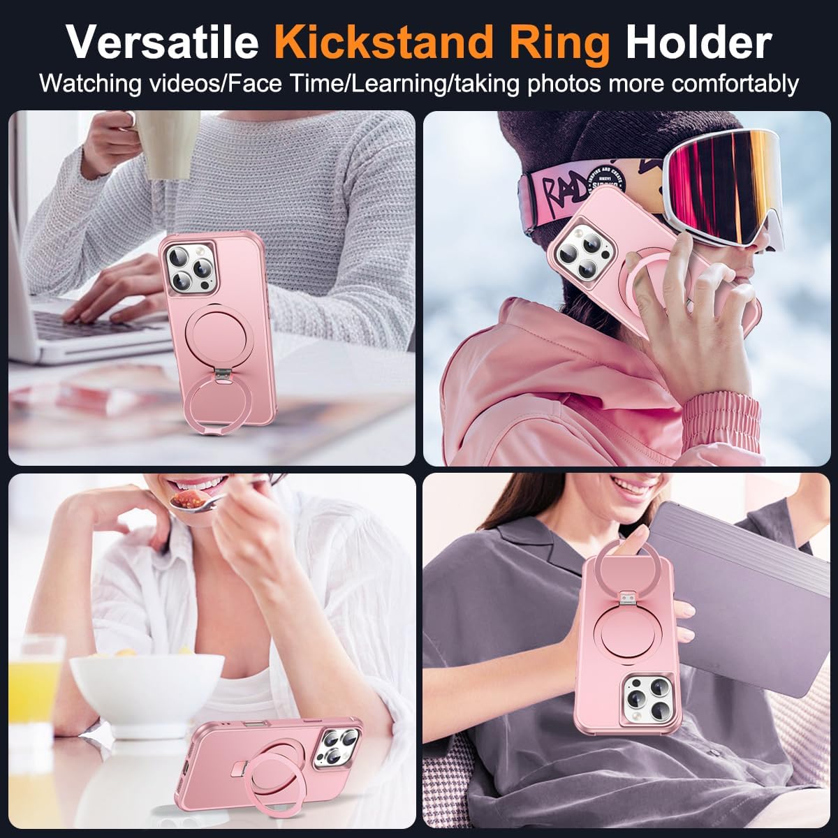 Compatible with iPhone 16 Pro Max Case with Invisible Magnetic O-Ring Stand Military-Grade Case for iPhone 16 ProMax 6.9" [Compatible with Mag-Safe][Great Grip Feeling], Rose Gold - Image 5