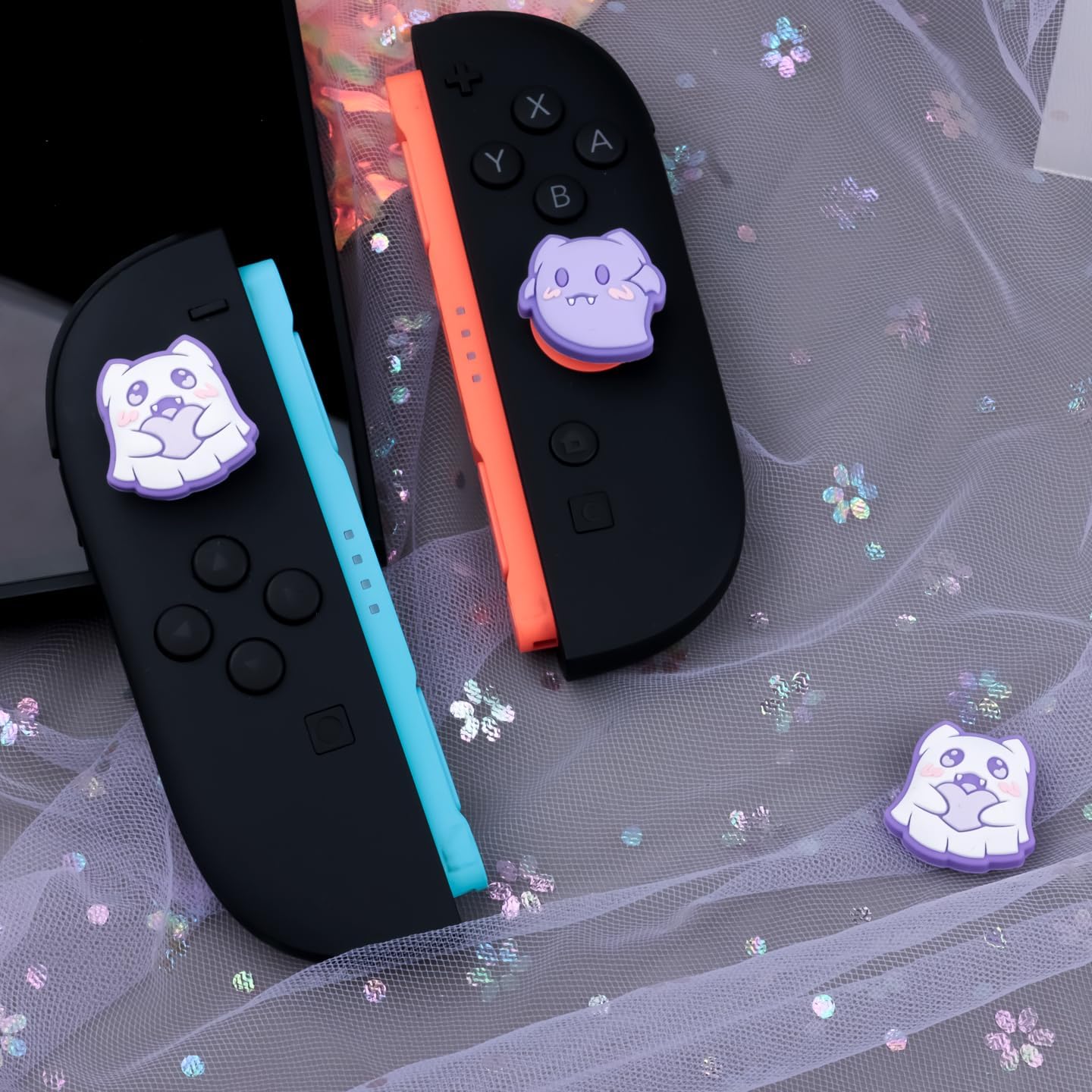Purple Ghost Thumb Grip Caps for Nintendo Switch | 4PCS Cute Silicone Joystick Cap Compatible with Switch2/OLED/Lite Joy Controller|Halloween Grip Caps