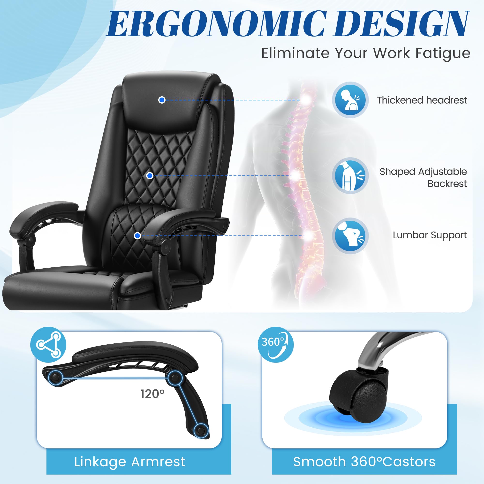 Furmax Office Chair with Footrest Ergonomic High Back Design Executive Computer Desk Chair400lbs 90-135 Reclining Leather Home Office — view 4