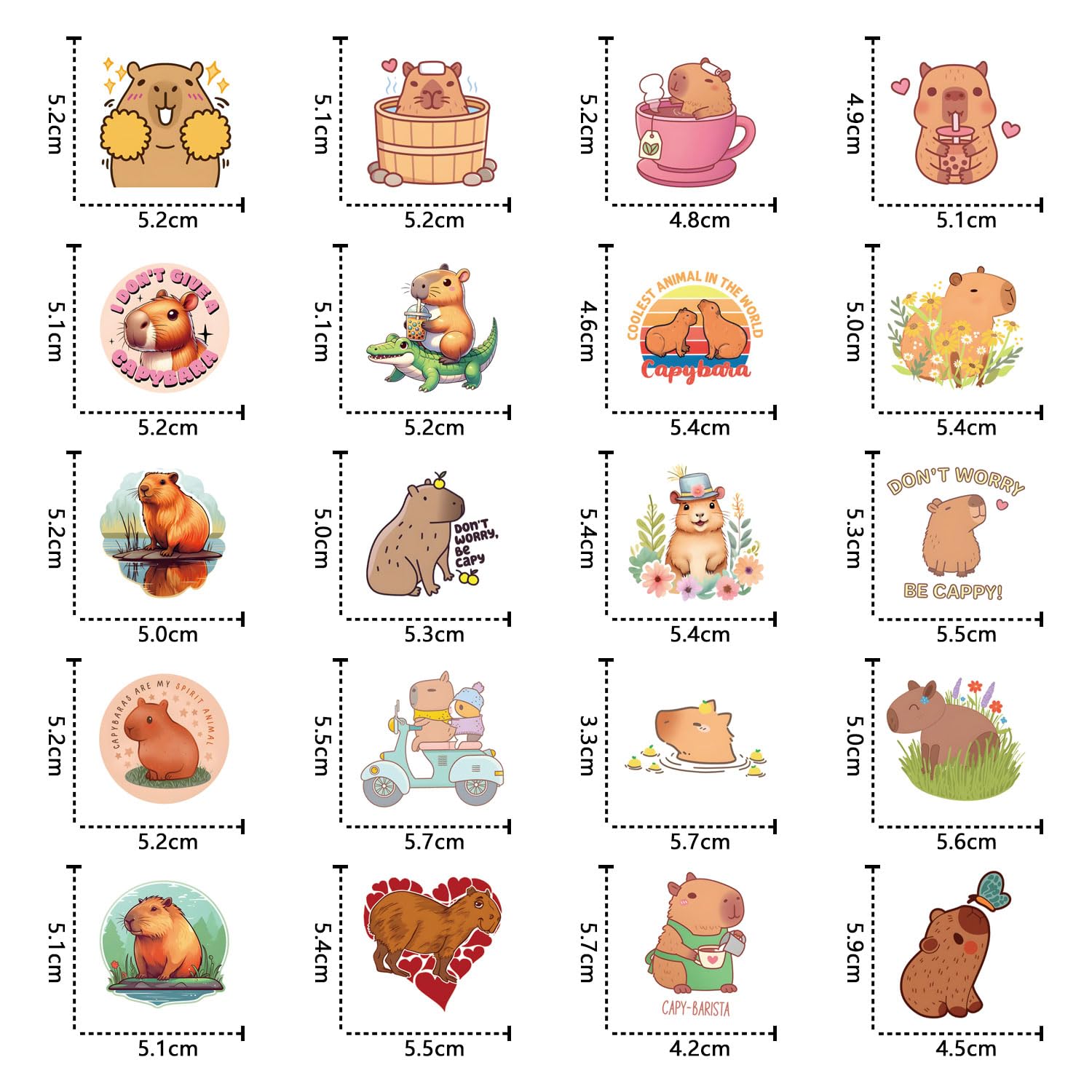 Pack De 100 Pegatinas De Capibara – Diseños De Animales Kawaii Impermeables De PVC, Perfectas Para Decorar Botellas, Maletas, Mochilas Y Cuadernos