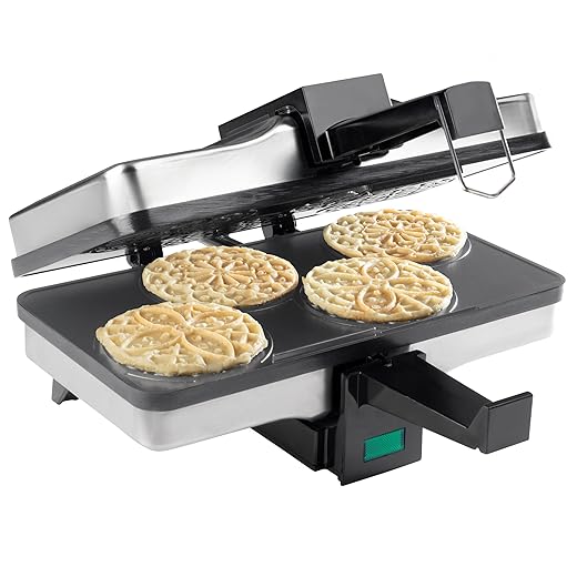 CucinaPro Piccolo Pizzelle Baker, Electric Press Makes 4 Mini Cookies at Once, Grey Nonstick Interior, Nonstick Maker For Fast Cleanup, Holiday Baking Must Have, Great Gift, Unique Treat for Parties