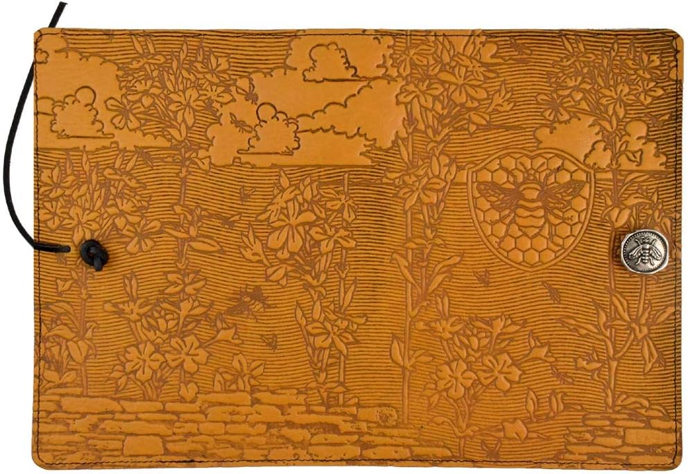 Modern Artisans Honey Bee Garden American-Made Embossed Leather A5 Writing Journal Cover, 6 x 9-inch + Refillable Hardbound Insert Book