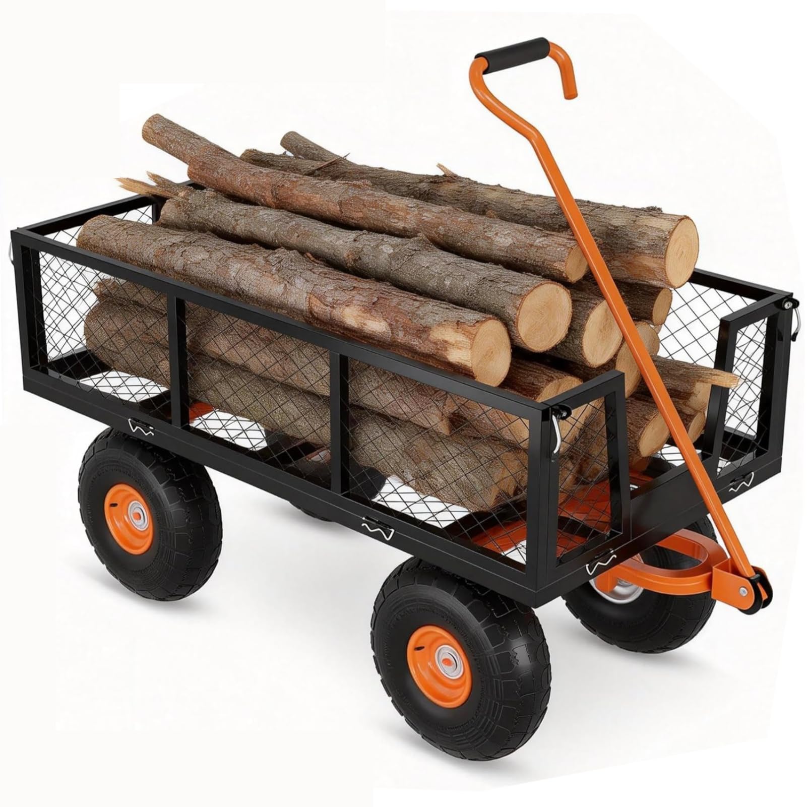 Chariot de Jardin Transport, 408kg Capacité, 96 * 51cm, Côtés Amovibles | Poignée Rotative 180°