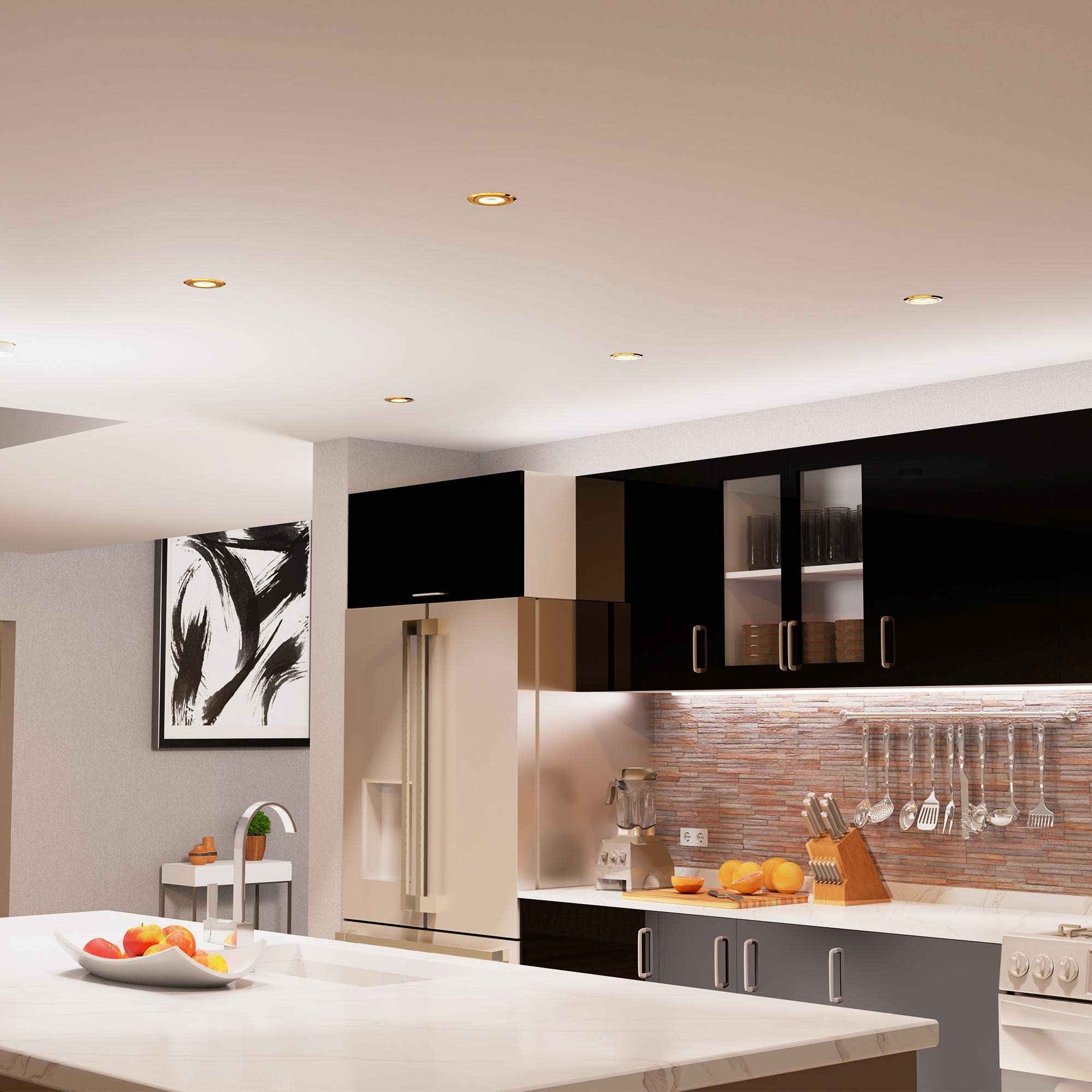ledscom.de 10 pz. cornice da incasso a soffitto FABI, rotonda, orientabile, oro lucido (GU10/MR16/GU5,3/50mm) incl. zoccolo