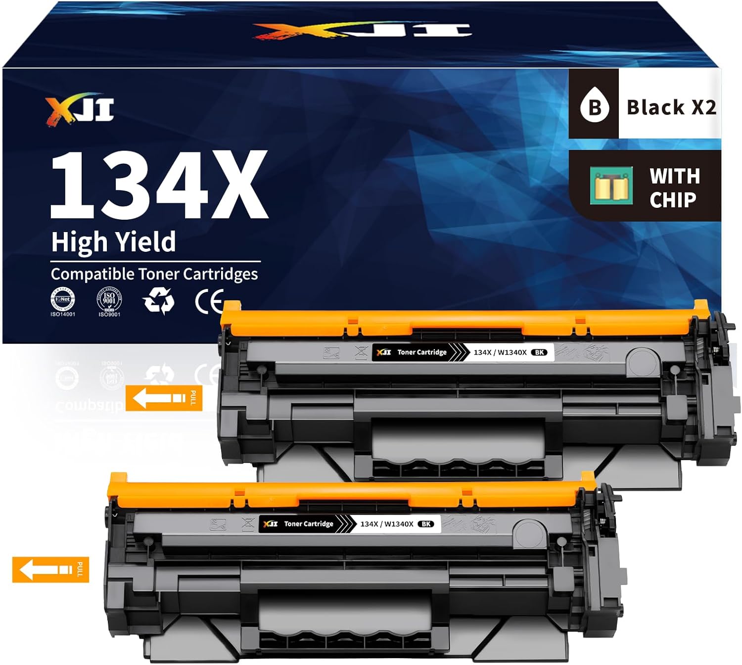 XJI 134X(with Chip) 2 Pack High Yield Compatible Toner Cartridges Replacement for HP 134 X A W1340X 134A W1340A, for Laser Jet Printer M209dw MFP M234dw M234sdn M234sdw Ink Black