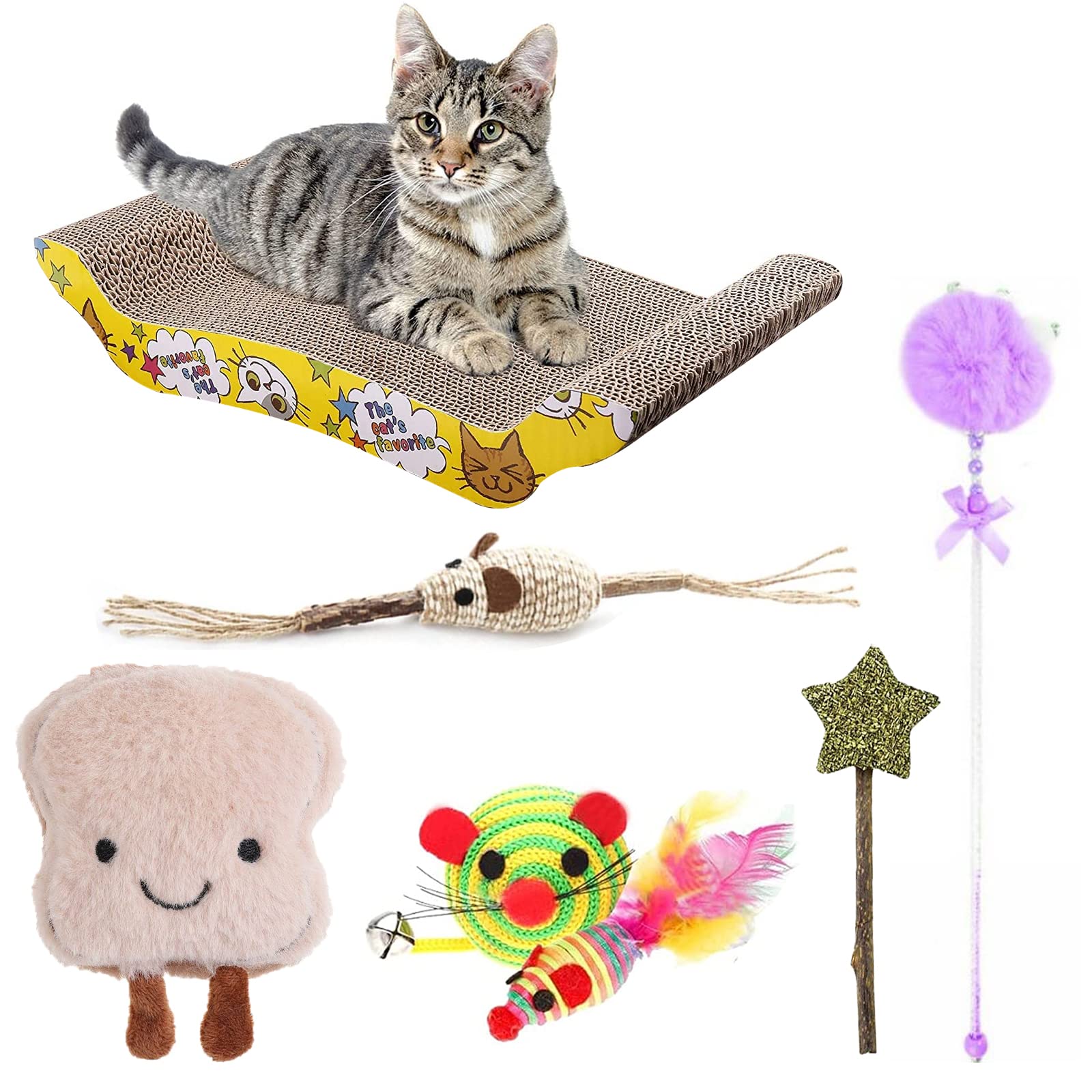 Emily Pets Cat Toy 6 Combo Set Cat Scratcher Card Board Cat Stick Toy with Cat Plush Toy Catnip Lollipop Natural Wood Mouse Toy and Mouse Toy Chew Toy for Cat and Kittens (Pack of 6,Color May Vary) (B0BWJ7ZYHT) Amazon Price History, Amazon Price Tracker