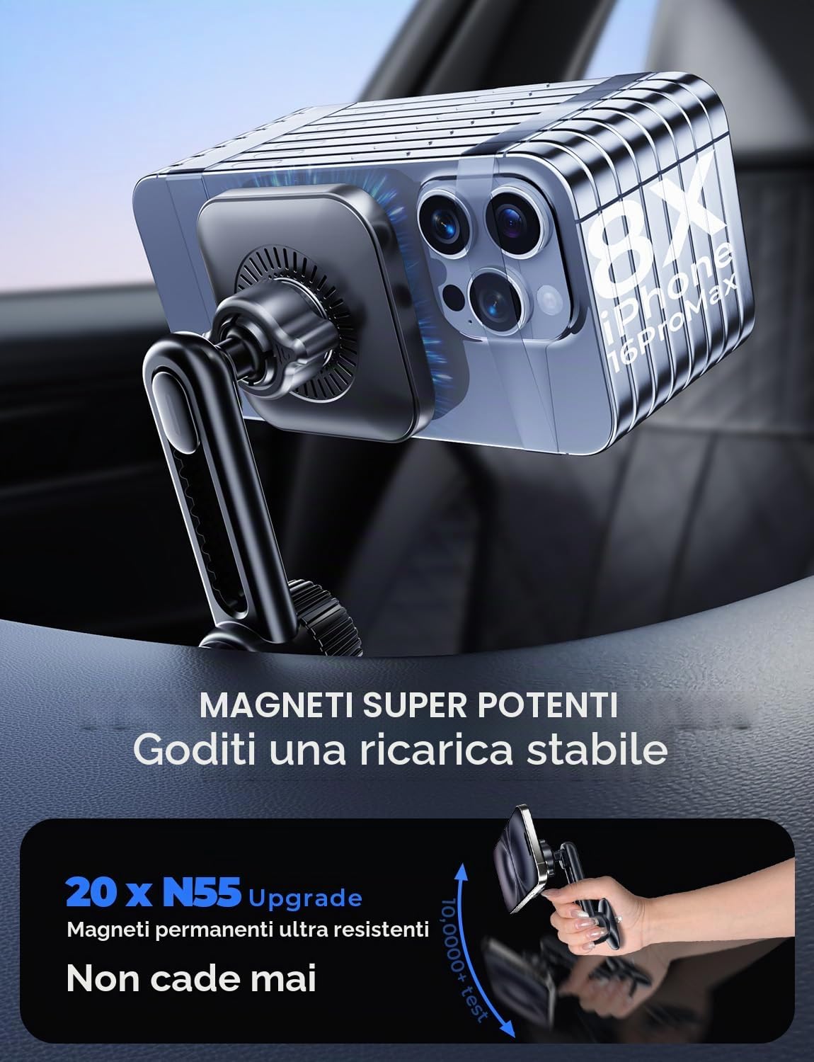 Caricatore Ricarica Wireless Auto 15W for Magsafe, Supporto Magnetico Telefono Auto Wireless，Porta Cellulare Auto Ricarica Wireless per iPhone 12/13/14/15 Pro/Max/Plus/Mini serie