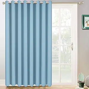 Yakamok Extra Wide Blackout Curtain for Sliding Glass Door, Grommet Thermal Insulated Room Divider Curtain 100W x 84L inch, Room Darkening Patio Curtain,8.3ft Wide x 7ft Tall, 1 Panel,Sky Blue