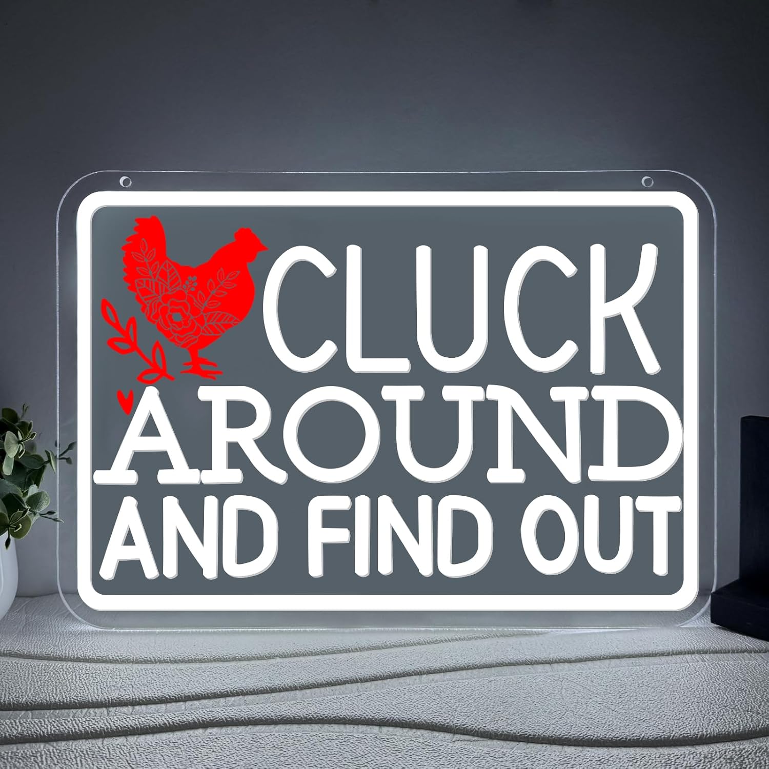 Cluck Around and Find Out Neon Sign,Chicken Led Neon Signs for Home Farm Chicken Coop Farmhouse Decor Kitchen Garden Decor,Funny Rooster Gifts (15.5 X 10.6 Inch)