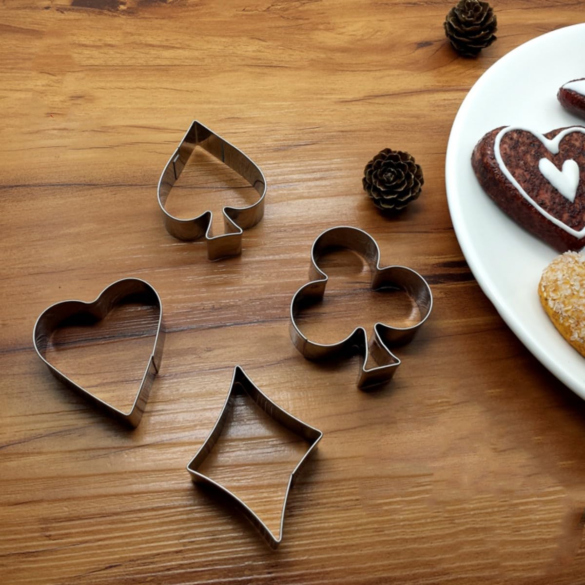 Cortador de galletas de póquer, 4 piezas de cortadores de galletas de acero inoxidable, juego de prensa de galletas, suministros para hornear