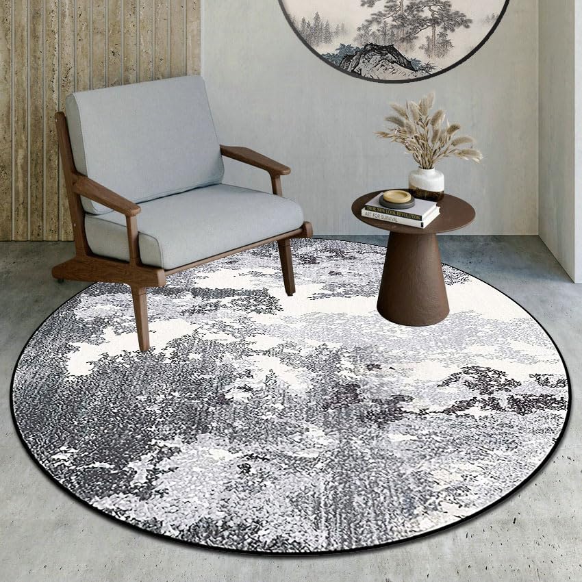 GUGJHFVH Round Soft Area Rug ø 100 cm for Living Room Bedroom Large Dining Room Rug Short Pile Carpet Area Rugs Washable Area Rug Non Slip Retro Distressed Black And Gray Ink