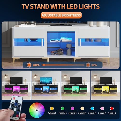 Miniatura 3 de FUTERMUS LED TV Stand for 55606570 inch TV - Gaming Entertainment Center with Tempered Glass Storage, 63" Modern TV Stand for Living Room Bedroom