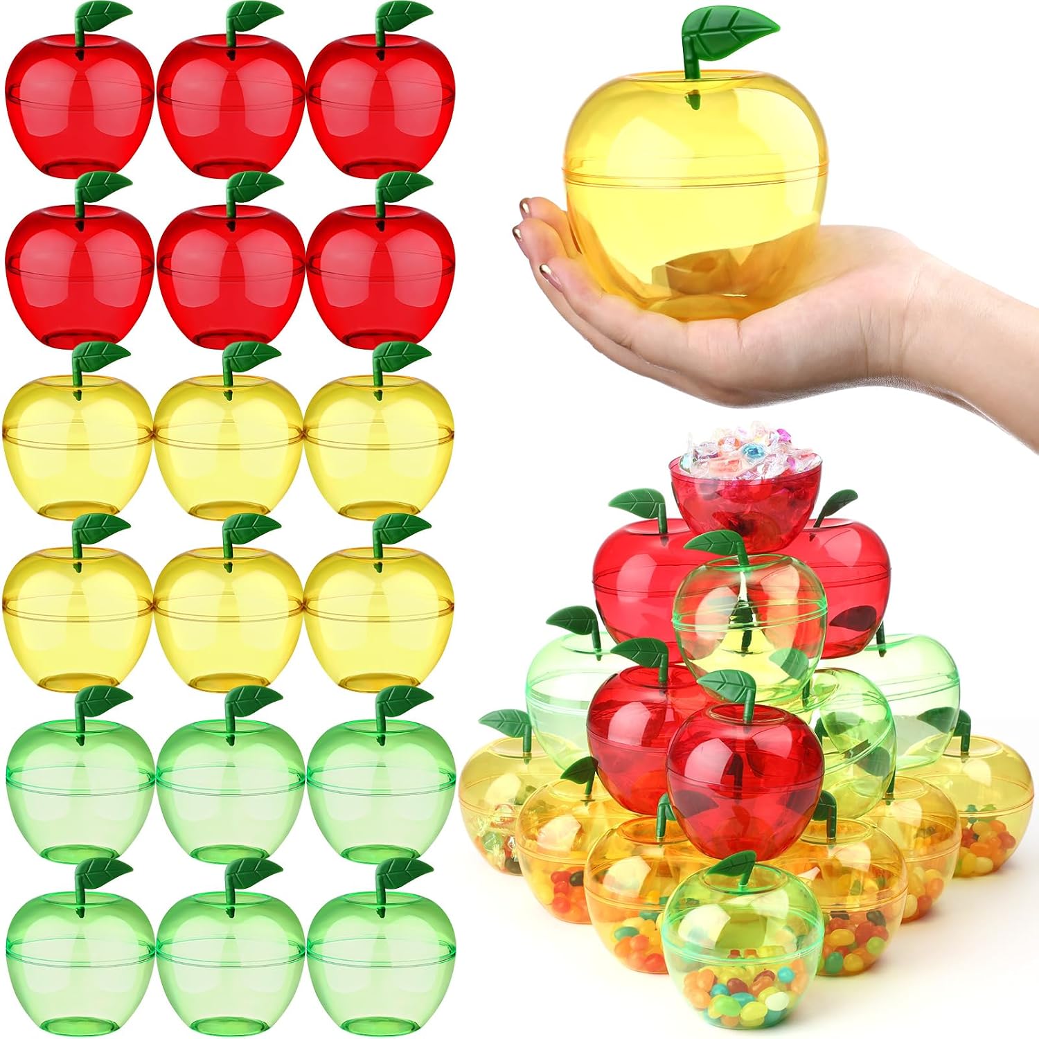 Layhit 30pcs Rosh Hashanah Clear Plastic Apple Containers, 4.1 x 3.5 Inches