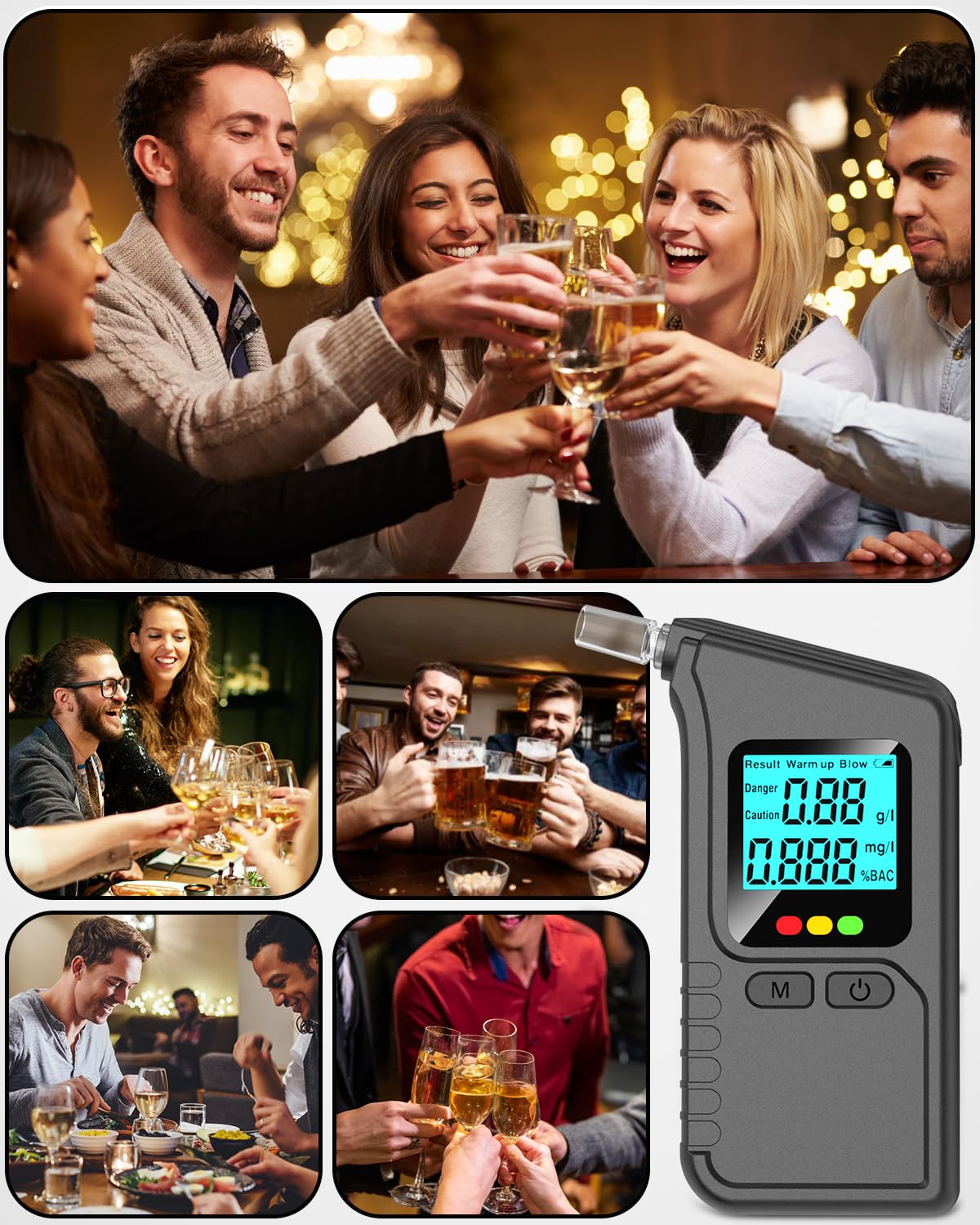 Alkoholtester Digital, Präzises Promillemessgerät mit LCD & Sprachansage mit 10 Mundstücken Digitaler LCD-Anzeige, Atemalkoholtester Heim Partygebrauch