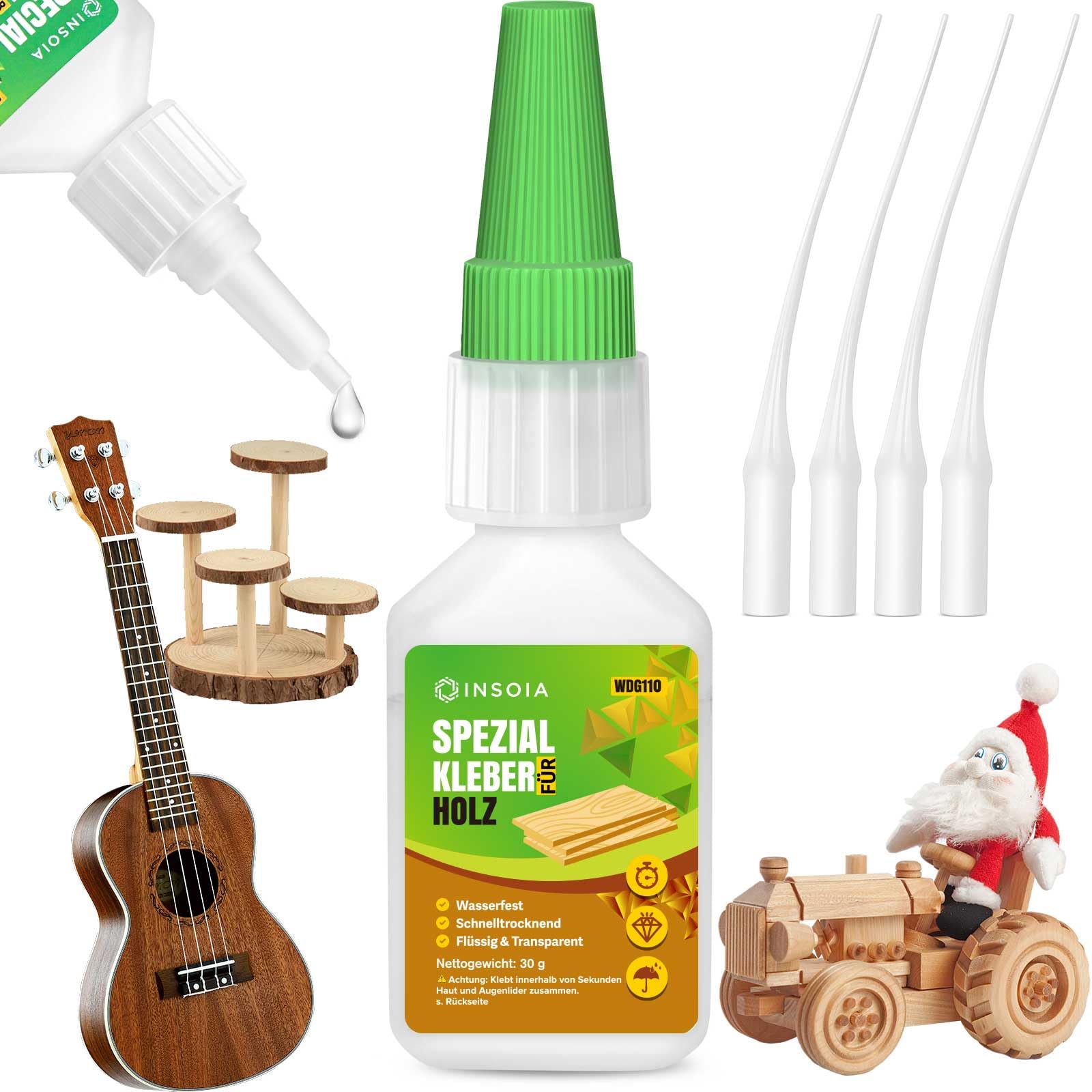 Holzkleber Extra Stark Wasserfest – 30g Set mit Sekundenkleber & Anti-Austrocknung – Super Spezial Kleber für Wood Möbelreparatur, Bastelarbeiten & DIY – Kontaktkleber Transparent & Flexibel