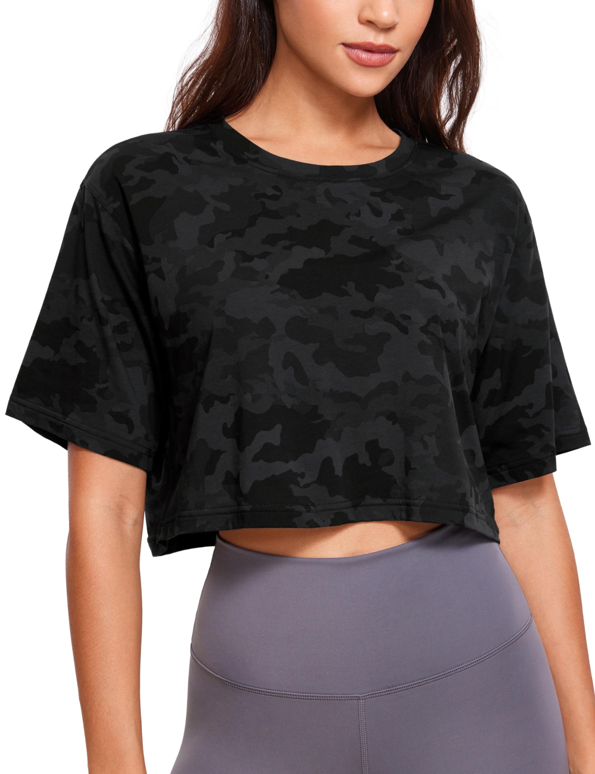 CRZ YOGA Pima Cotton High Neck Crop T-Shirt