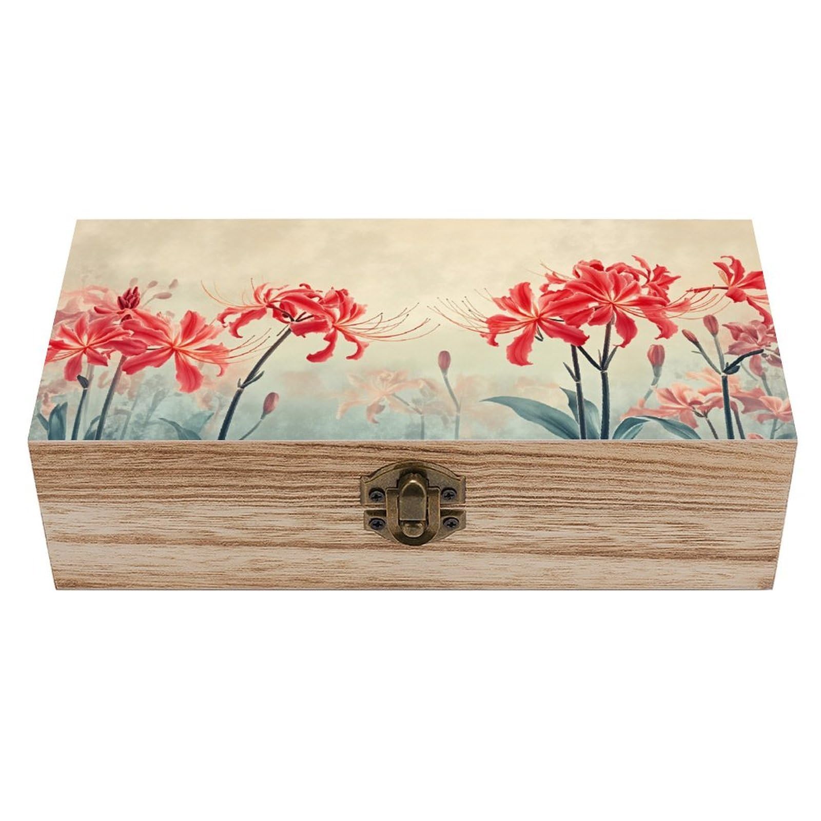 HLBSDM Jellyfish Wooden Storage Box with Hinged Lid,Vintage Gift Box Natural Wood Keepsake Decorative Rustic Jewelry Box 7.9" L*3.9" W*2.3" H