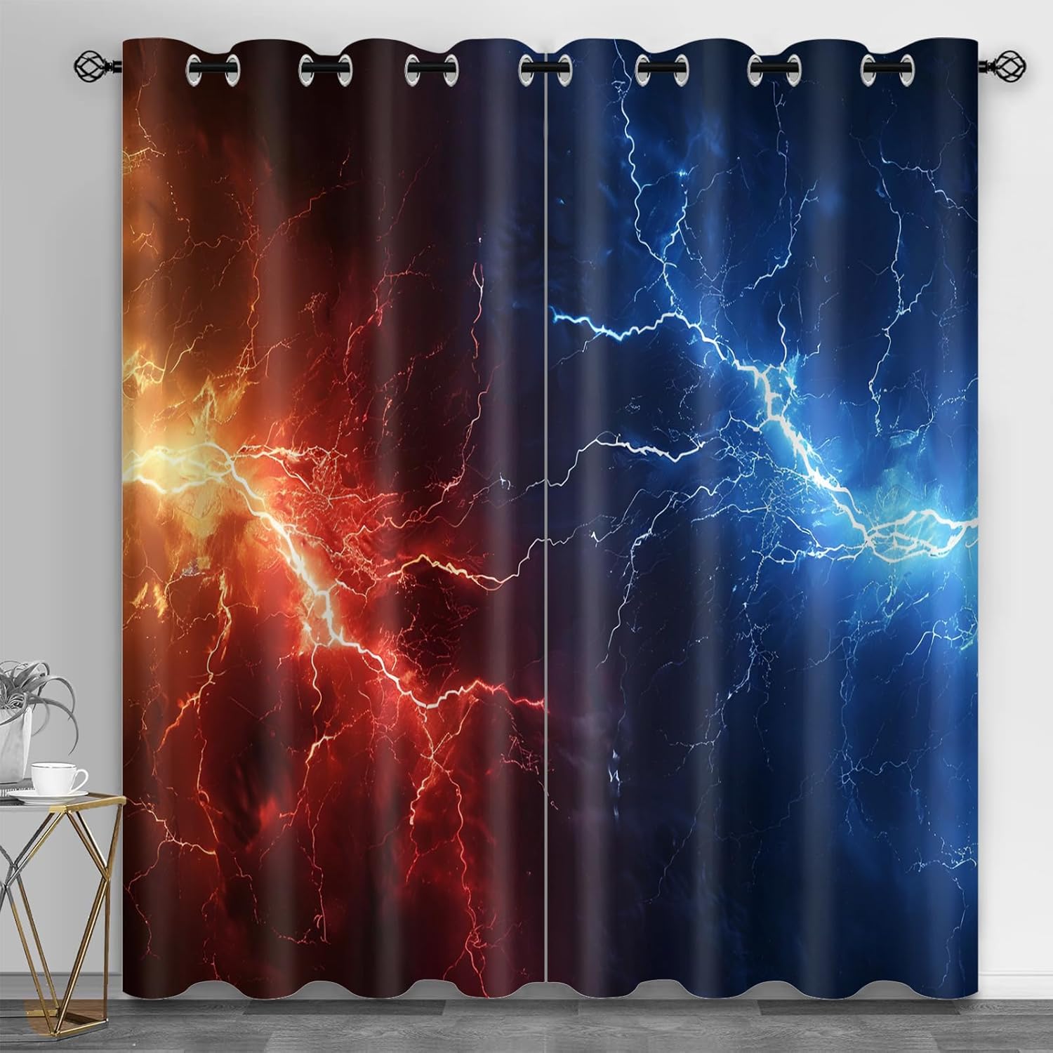 Lightning Bolt Window Treatments 106 inch Length, Ice and Fire Blackout Curtains for Bedroom, Fantasy Drapes 2 Panels Set, Grommet Thermal Curtains for Kitchen, Lightning Home Decor