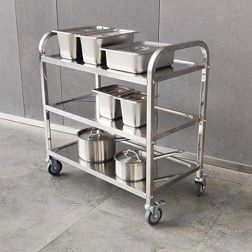 Miniatura 6 de DULONG Carrito utilitario de 3 niveles con ruedas, isla de cocina, carrito de servicio de acero inoxidable, capacidad de 300 libras, estante de