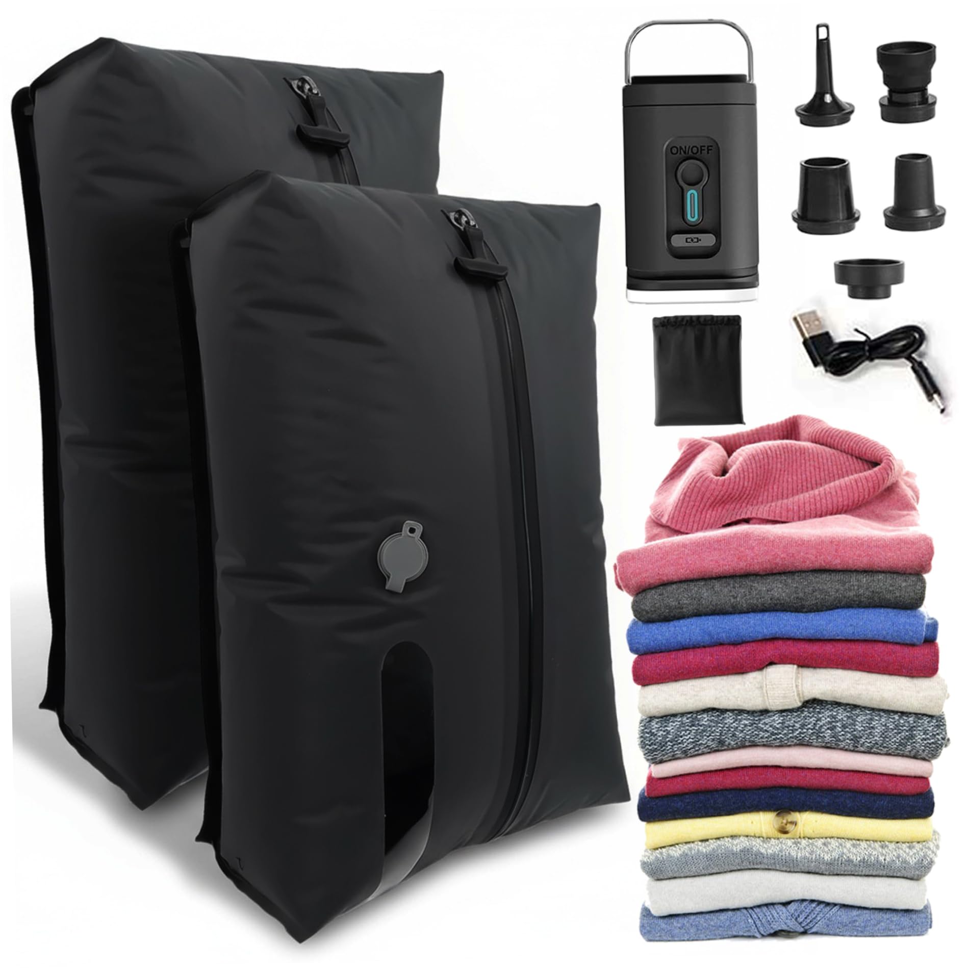 Sacs sous vide pour voyage, 2 paquets, sacs de Compression de 17l avec pompe à main, emballage étanche pour vêtements et bagages