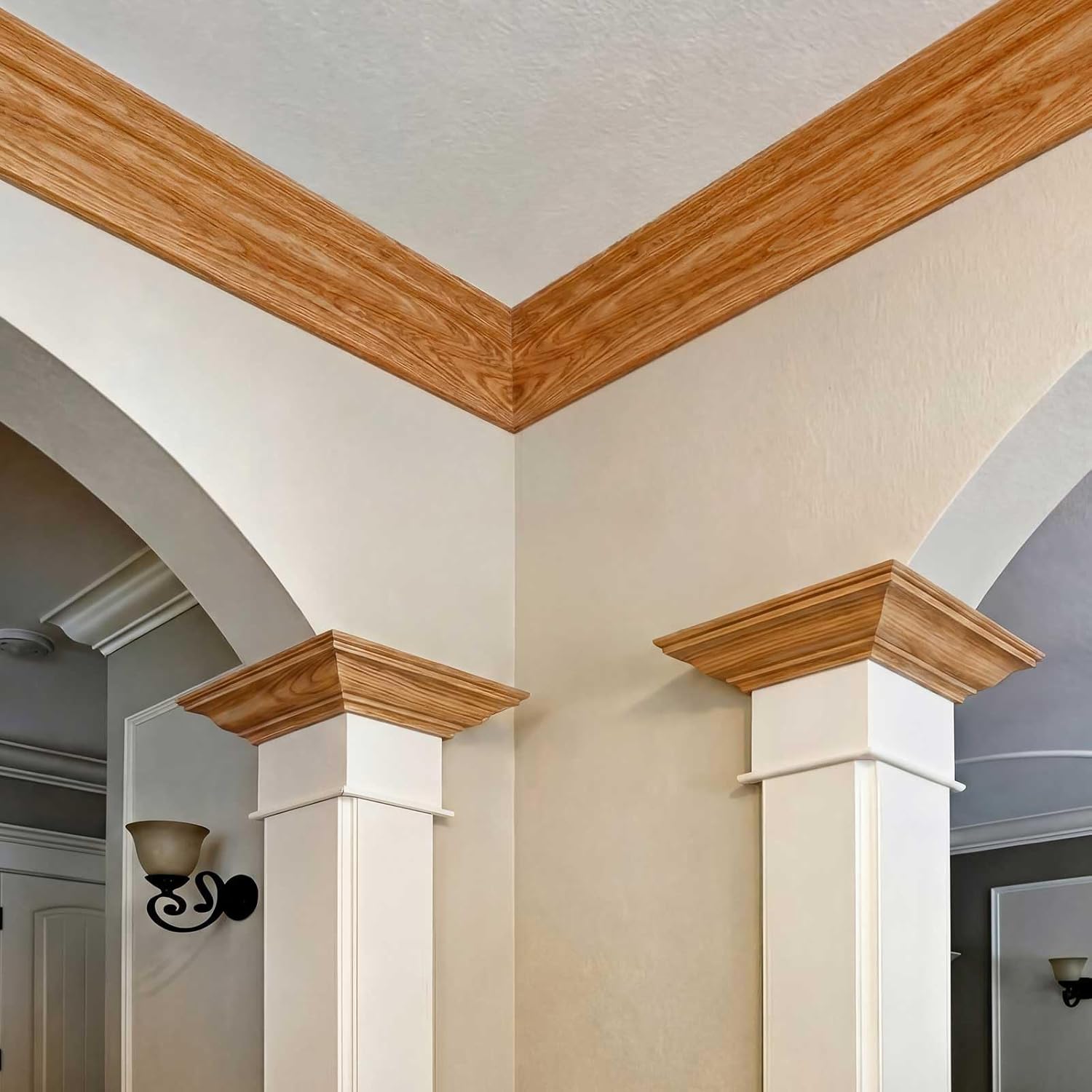 DoubleFill 2 Pack Solid Red Oak Hardwood Crown Molding Trim 47" x 3/4" x 3-5/8" Real Wood Colonial Ceiling Molding, Unfinished & Stainable, Easy Install, Alternative to Foam & Plastic Trim, 94" Total