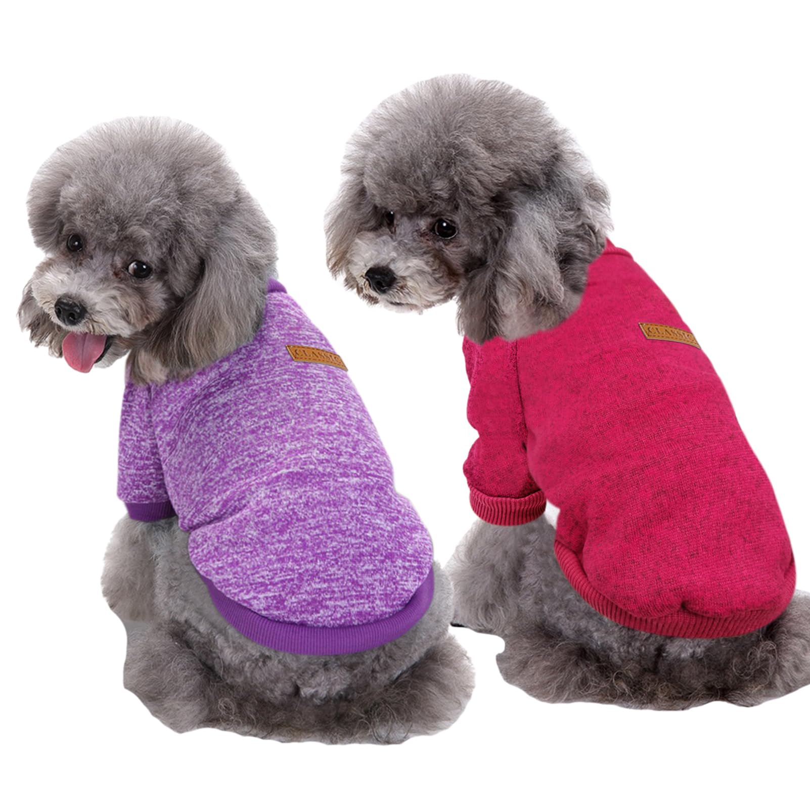 CHBORLESS Pet Dog Sweater Warm Dog Pajamas Soft Cat Sweater Puppy Clothes Small Dogs Winter Doggie Sweatshirt (L, Purple+Wine red)