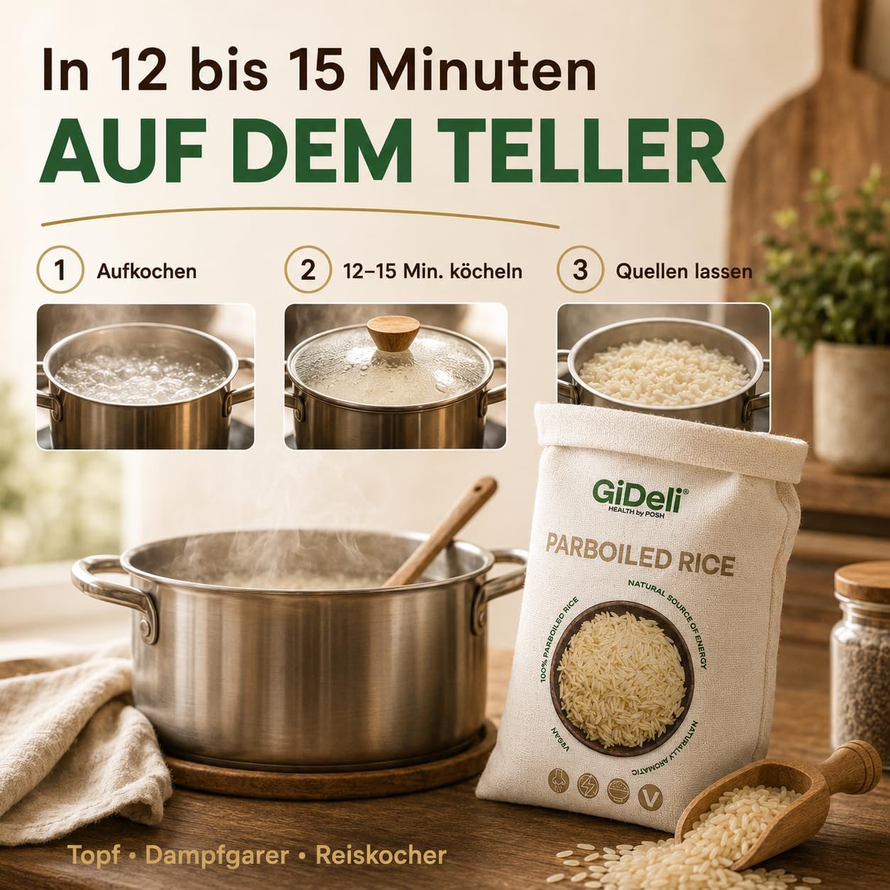 GiDeli Riso Parboiled 25 kg - Chicchi Lunghi Sgranati, Sacco Scorta