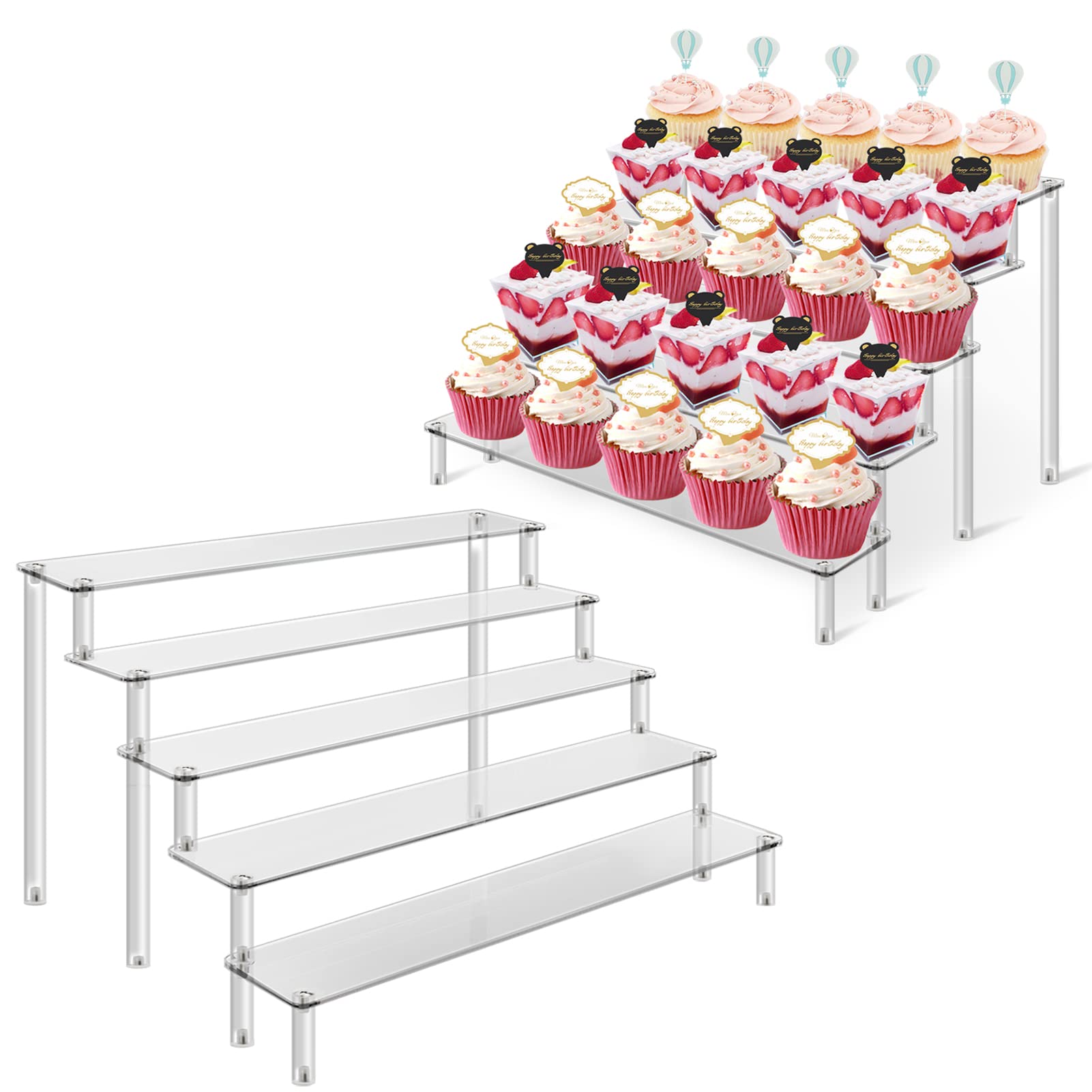 Photo 1 of 2Pcs Acrylic Risers Display Stand for Action Figures, 5 Tier Clear Display Collectibles Dessert Holder, Durable Showcase Display Shelf for Toys Jewels Figurines Cosmetics Decoration and Organizer