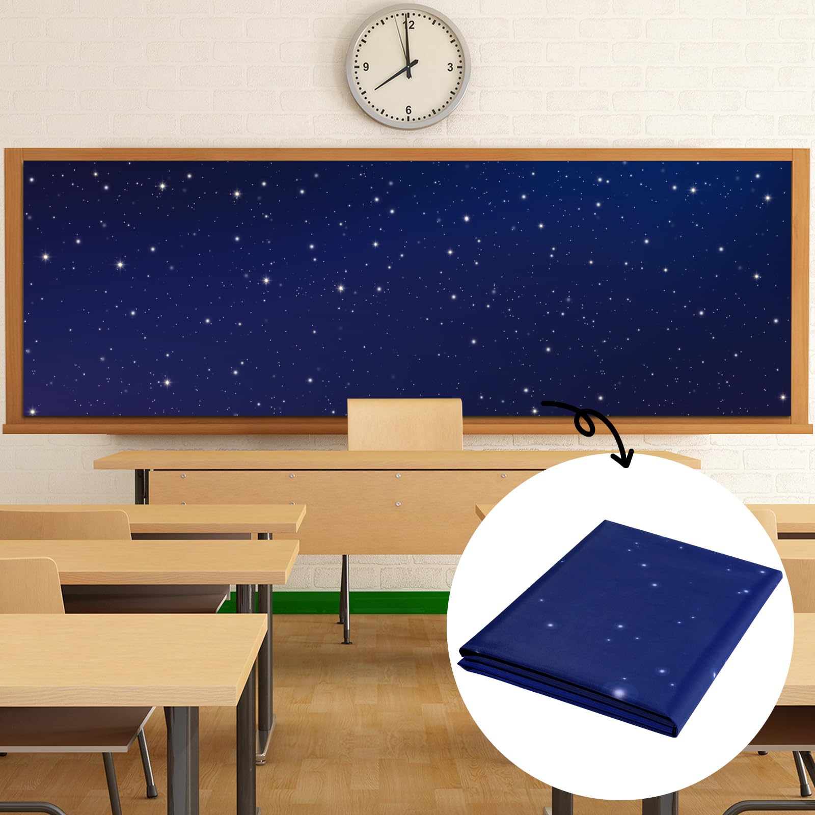 120x47 in Blue Night Sky Bulletin Board Fabric Outer Space Bulletin Board Background Galaxy Classroom Decoration for Back to School Classroom Home Wall Decor Party Supplies Pillows Curtains Crafts-image-44