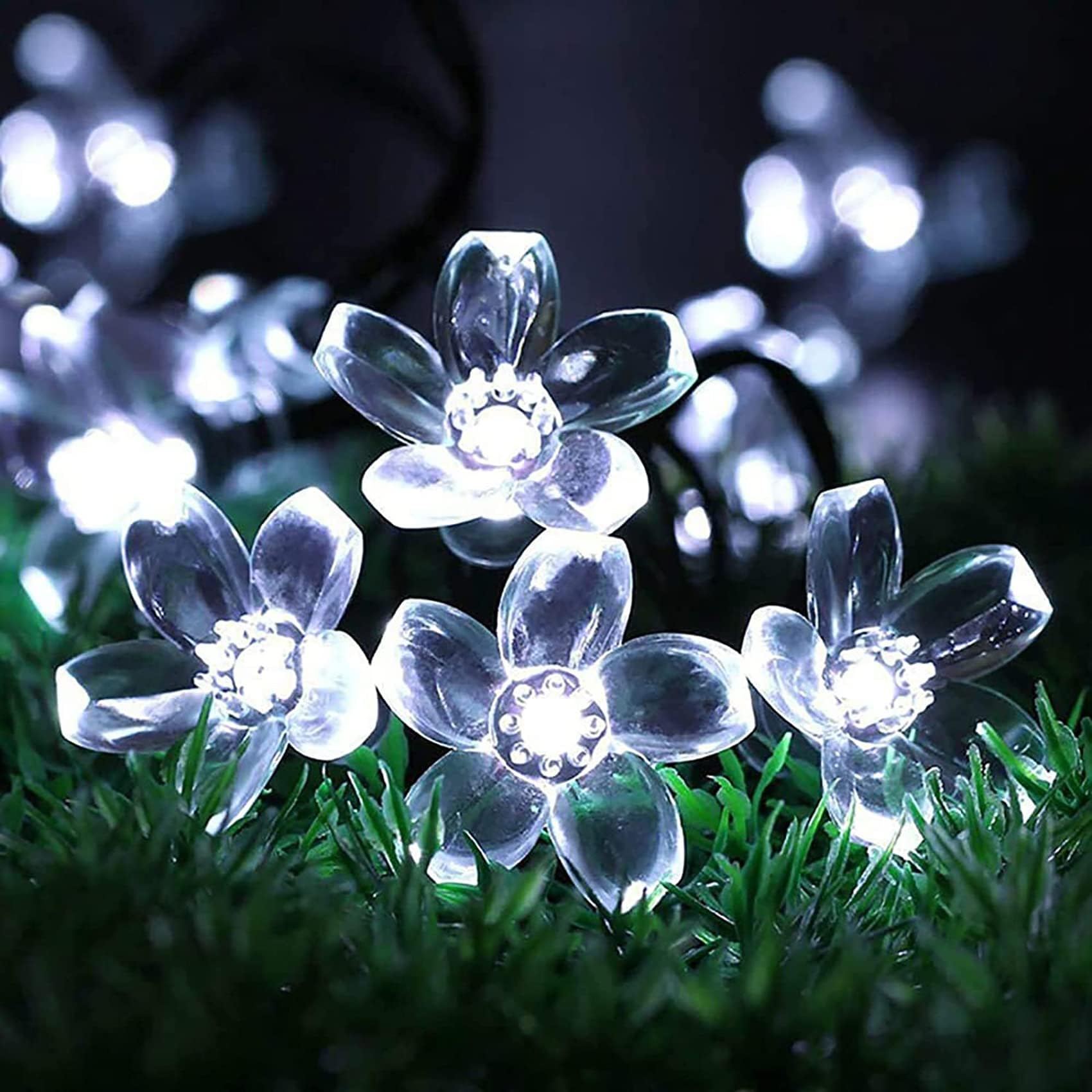 Catena luminosa a energia solare per esterni, con telecomando, catena luminosa a forma di fiore di ciliegio, 52 m, 500 LED con 8 modalità, a energia solare per giardino (bianco)