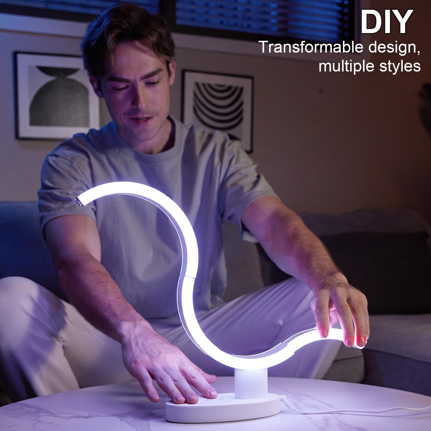 EPABINA Circular Small Nightstand Lamp for Bedroom with Remote Control, Warm White Transformable Bedside Led Table Lamp for Living Room, Dimmable Table Light Ambient Touch Night Light for Desk