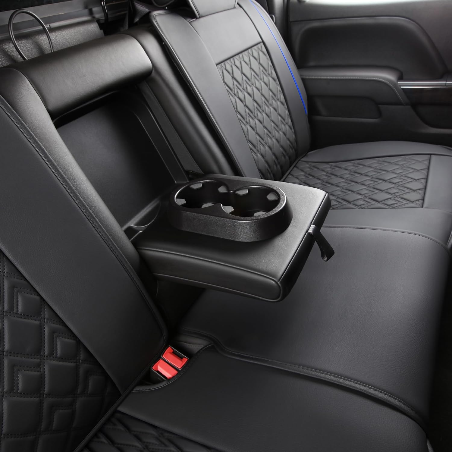 JOJOBAY Chevy Silverado Seat Covers,Leather Seat Covers for GMC Sierra,Custom Fit 2007-2026 1500 2500HD 3500HD Crew Double Extended Regular Cab,LT LZT RST(Full Set,Black Blue)