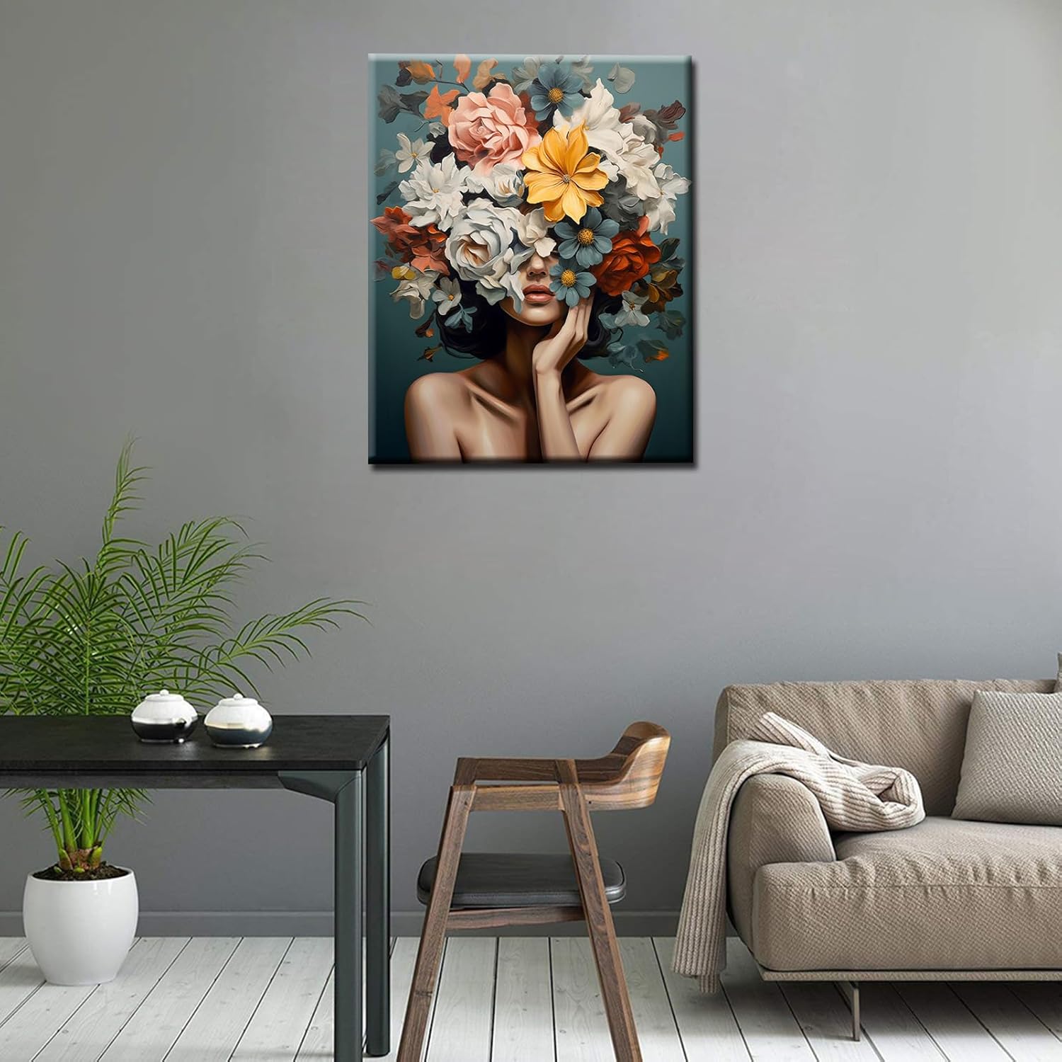 Tucocoo Paint by Numbers for Adults,DIY Flowers Girls Paint by Numbers for Beginner on Canvas Flowers Women Oil Painting Art Craft for Home Decor Abstract Style Modern Decor Artwork16x20inch Frame